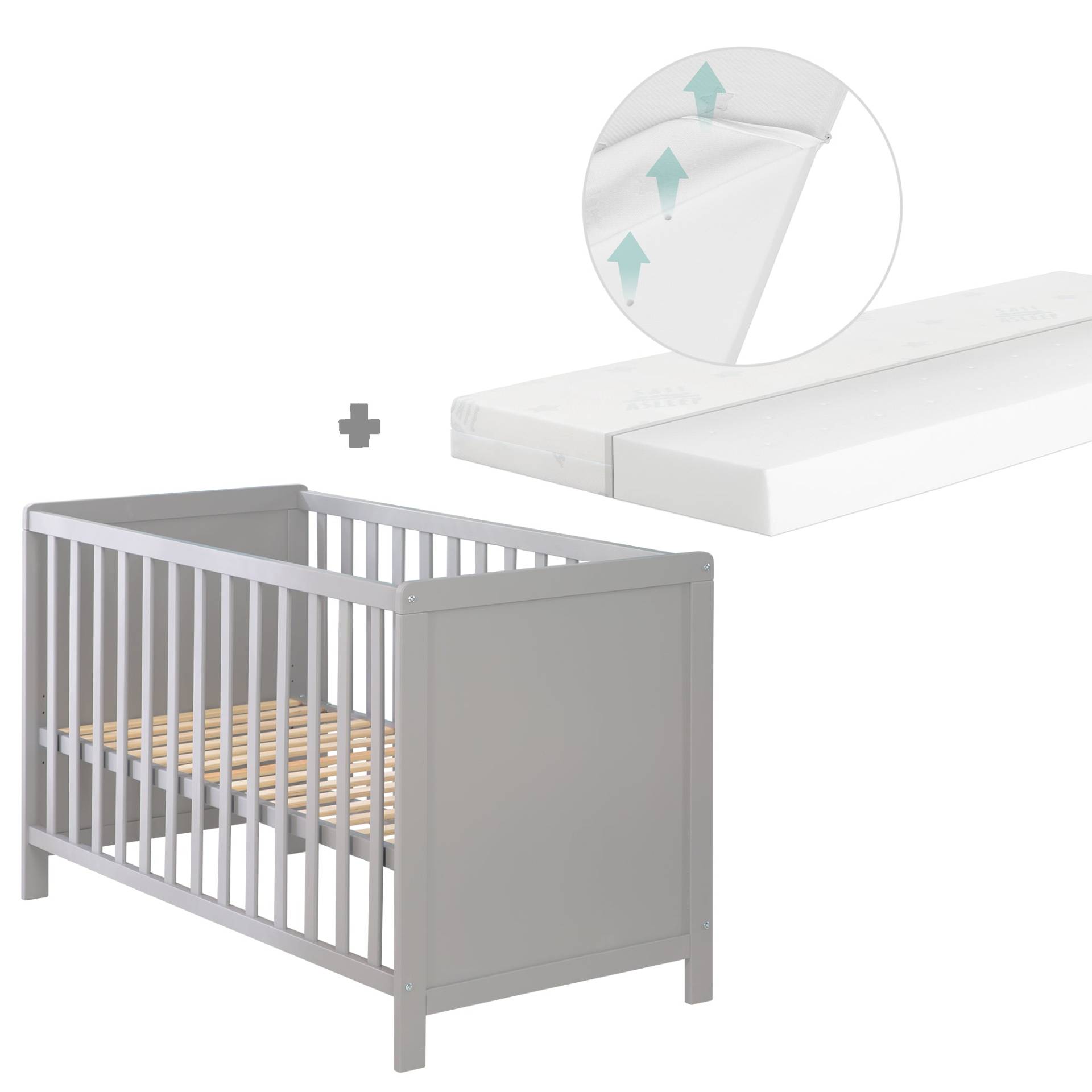 roba Baby- & Beistellbett 2in1 'Hamburg' 60x120 cm, taupe, verstellbar, inkl. 5 Schlupfsprossen