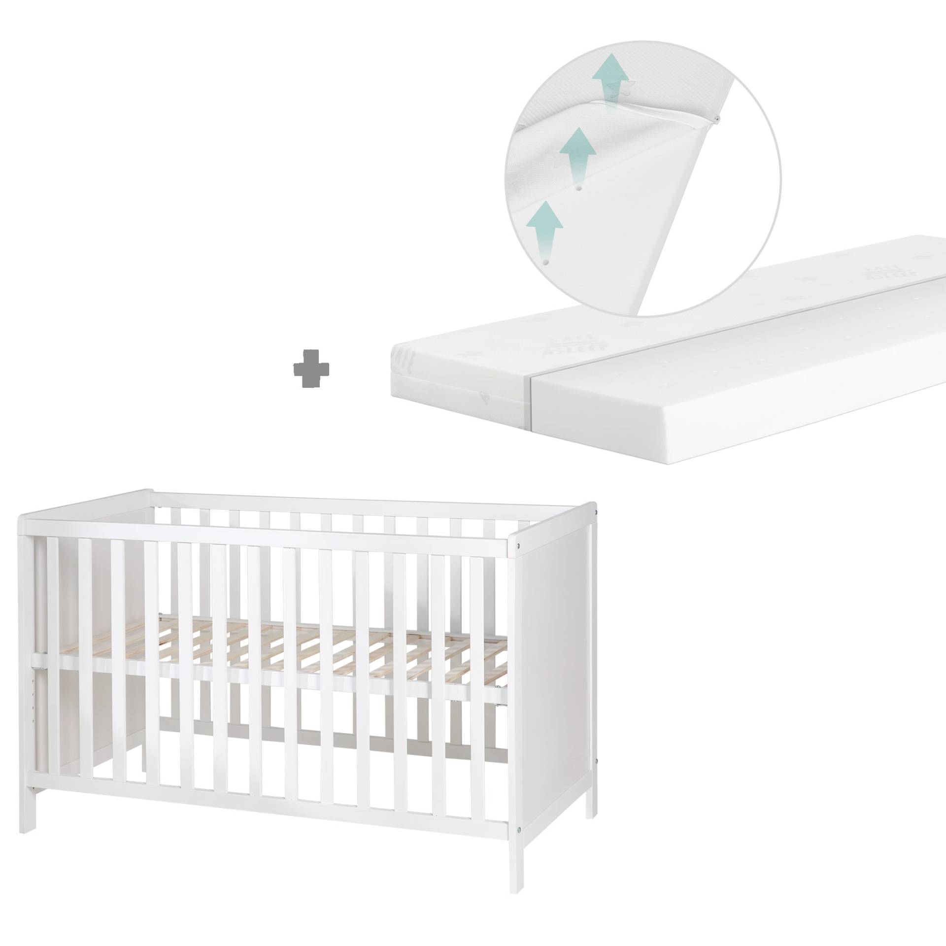 roba Baby- & Beistellbett 2in1 'Hamburg' 60x120 cm, weiß, verstellbar, inkl. 5 Schlupfsprossen
