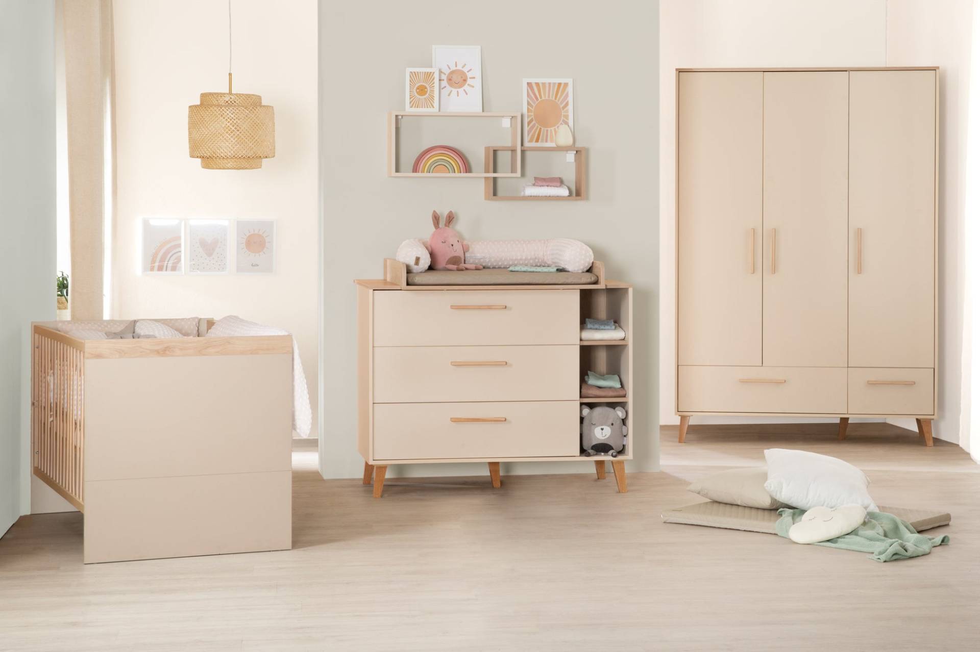 roba Babyzimmer 'Jil' 3-teilig - Gitterbett + Babykommode + Schrank - Cashmere / Chestnut