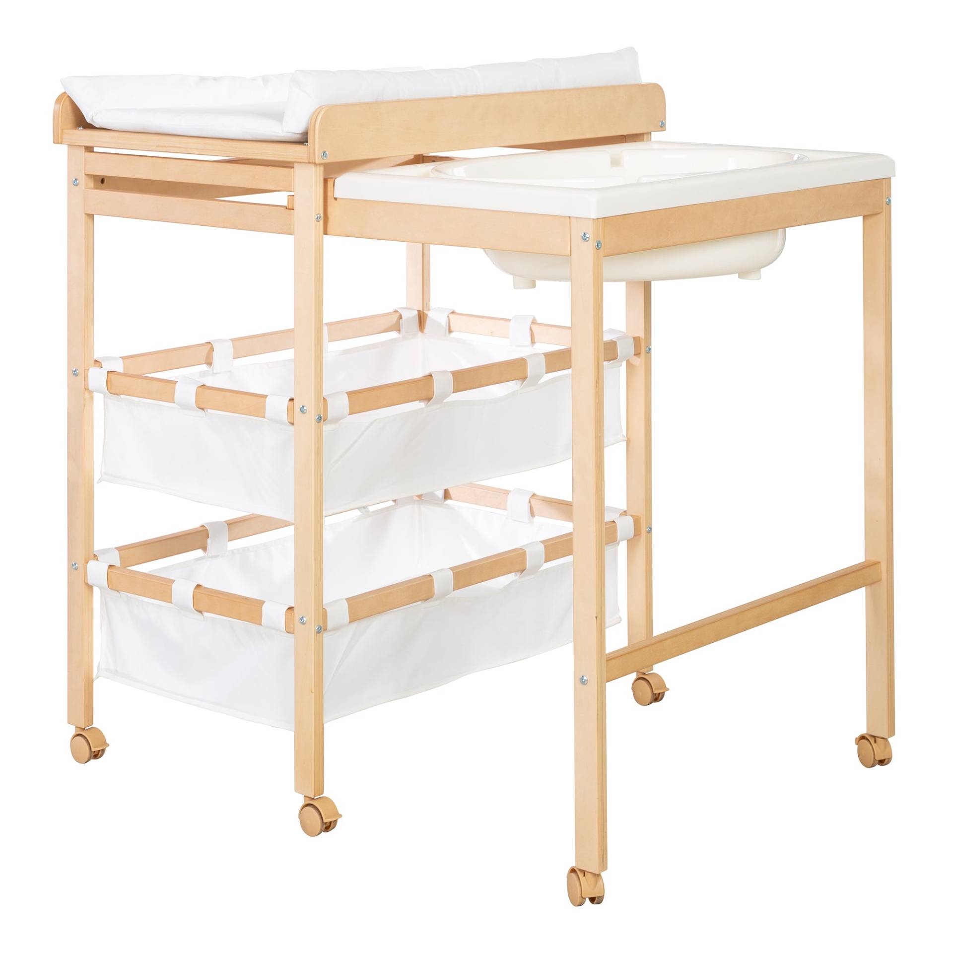 roba Bade-Wickel-Kombi 'Baby Pool', ausziehbar Tisch mit Badewanne, Holz natur, Auflage weiß