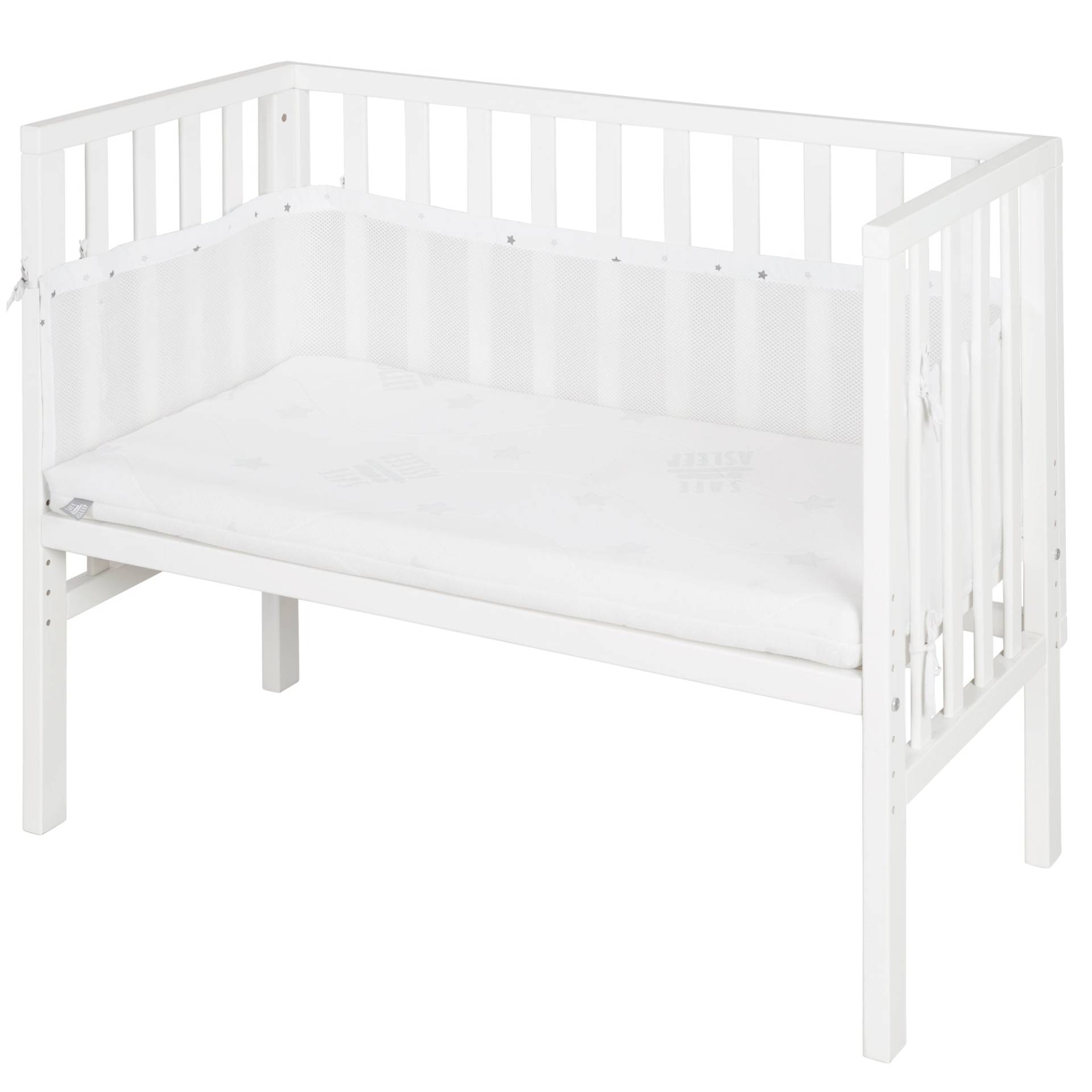 roba Beistellbett 2 in 1 safe asleep® 45 x 90 cm mit Matratze + Canvas Barriere - Holz weiß