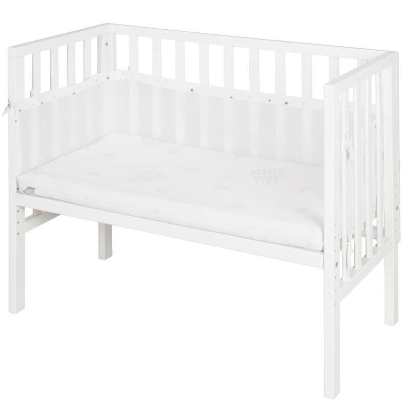 roba Beistellbett 2 in 1 safe asleep® 45 x 90 cm mit Matratze + Canvas Barriere - Holz weiß