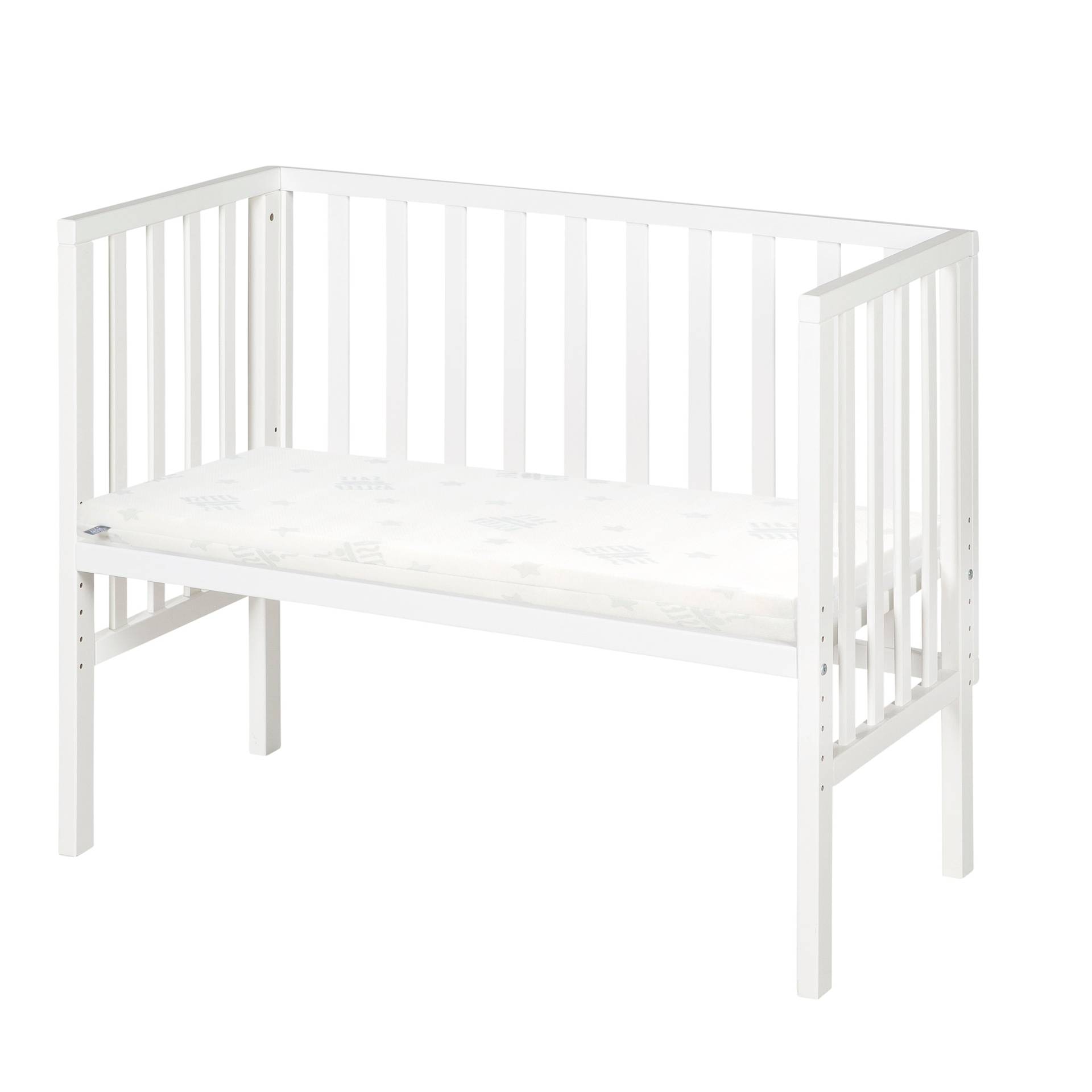 roba Beistellbett 2in1 'safe asleep®' mit Barriere & Matratze - für alle Elternbetthöhen - Holz weiß