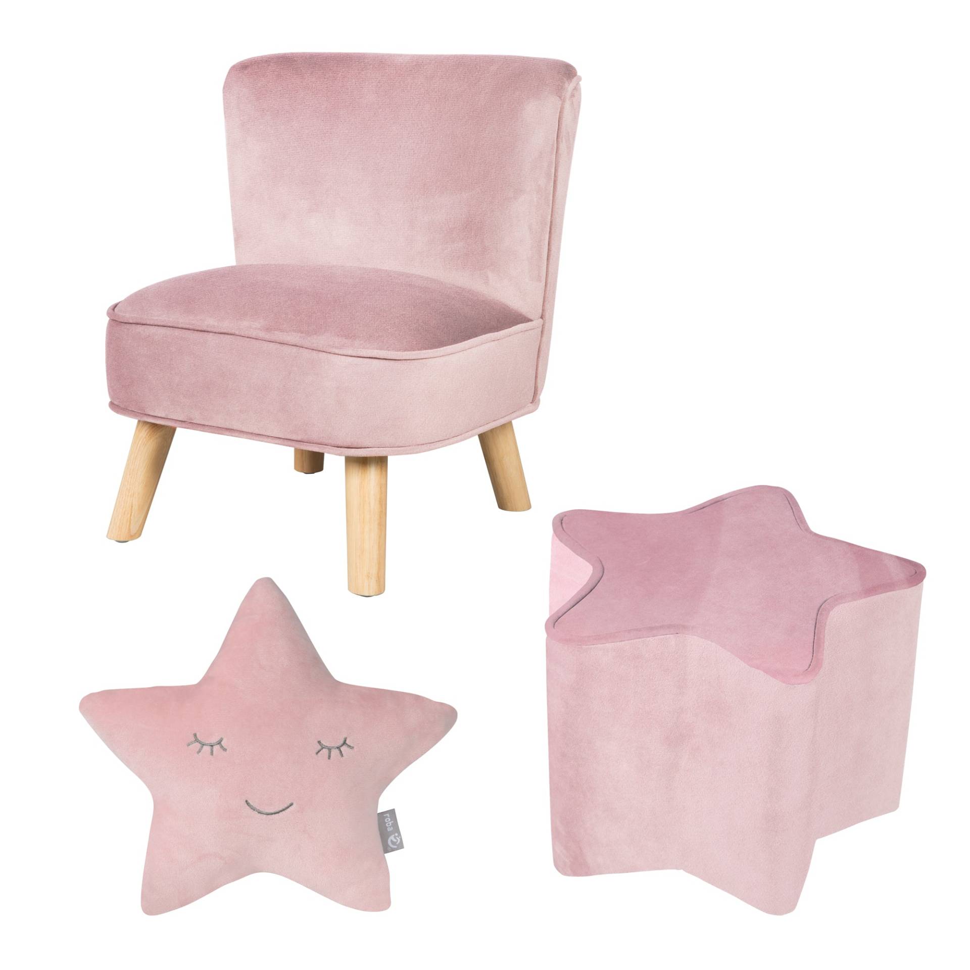 roba Bundle 'Lil Sofa' enthält Kindersessel, Kinderhocker in Sternform, Dekokissen Stern rosa/mauve