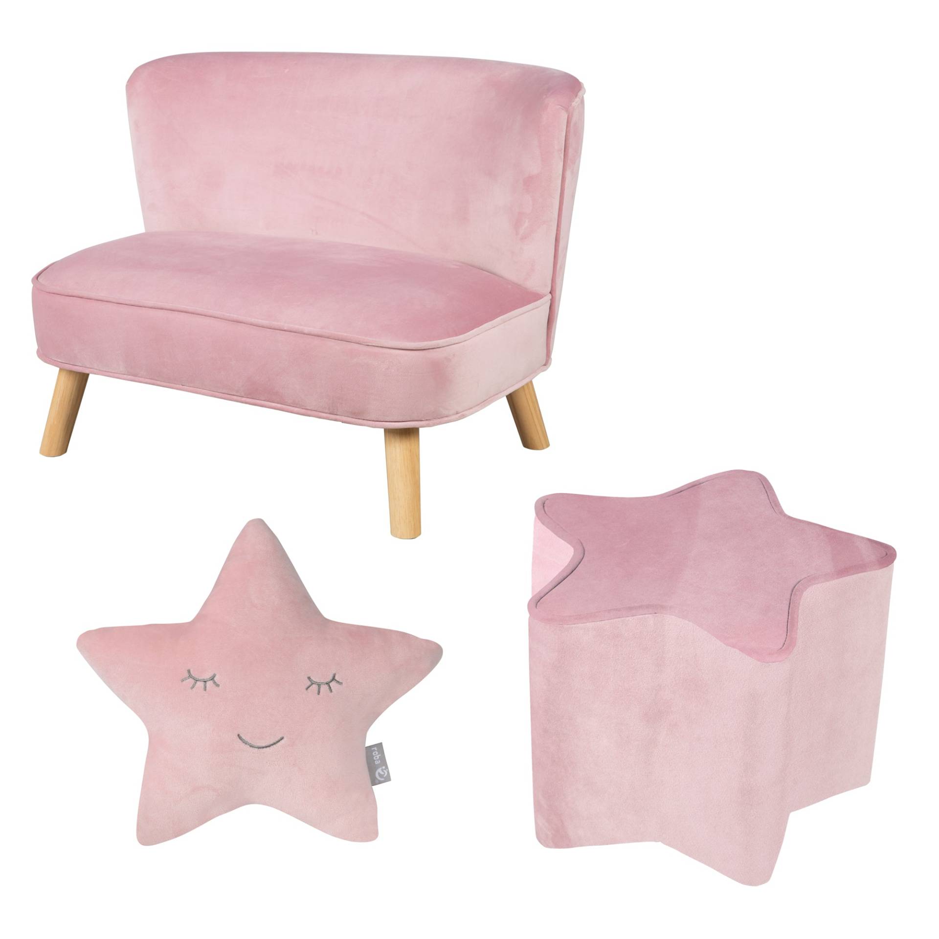 roba Bundle 'Lil Sofa' enthält Kindersofa, Kinderhocker in Sternenform, Dekokissen Stern rosa/mauve