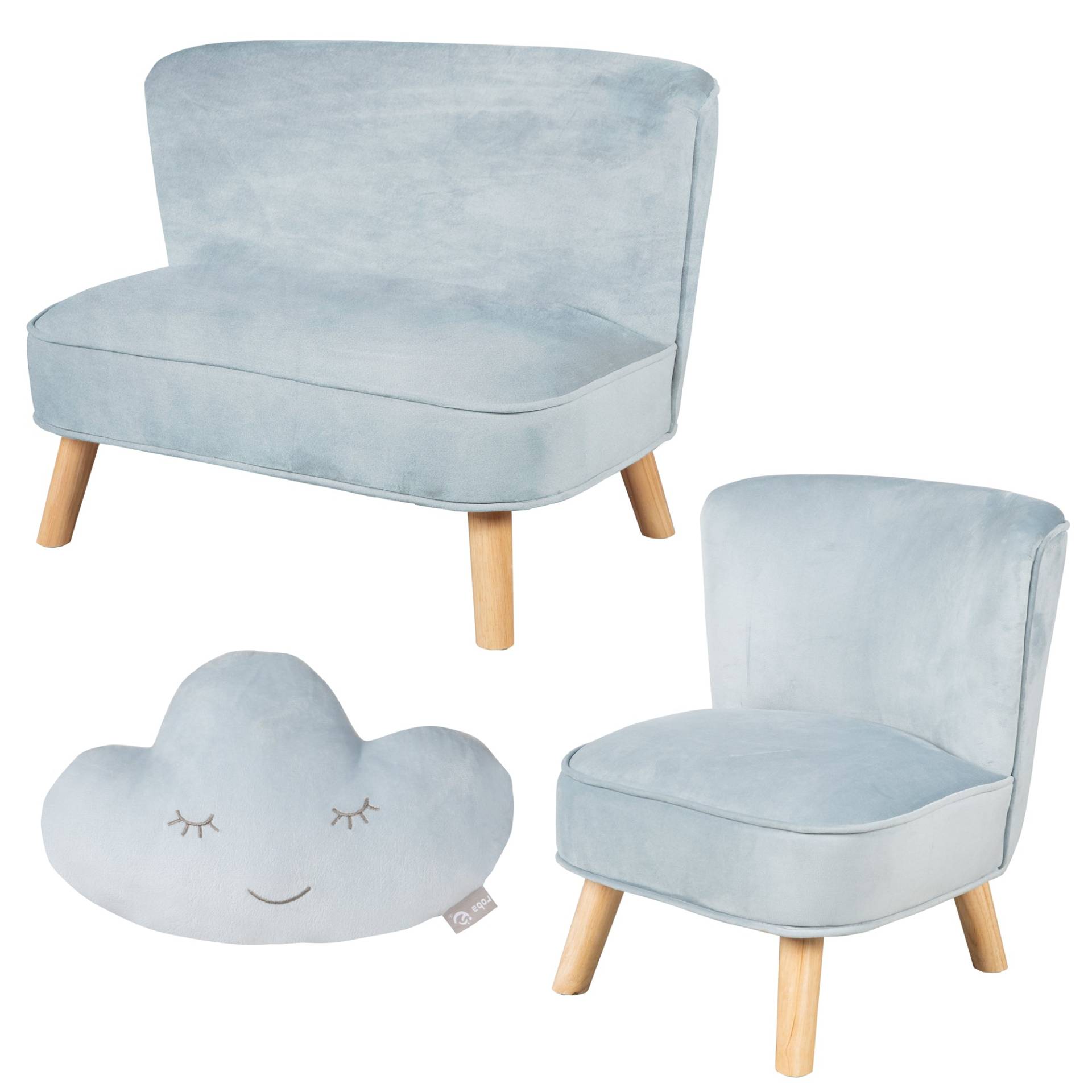 roba Bundle 'Lil Sofa' enthält Kindersofa, Kindersessel & Dekokissen Wolke in hellblau/sky