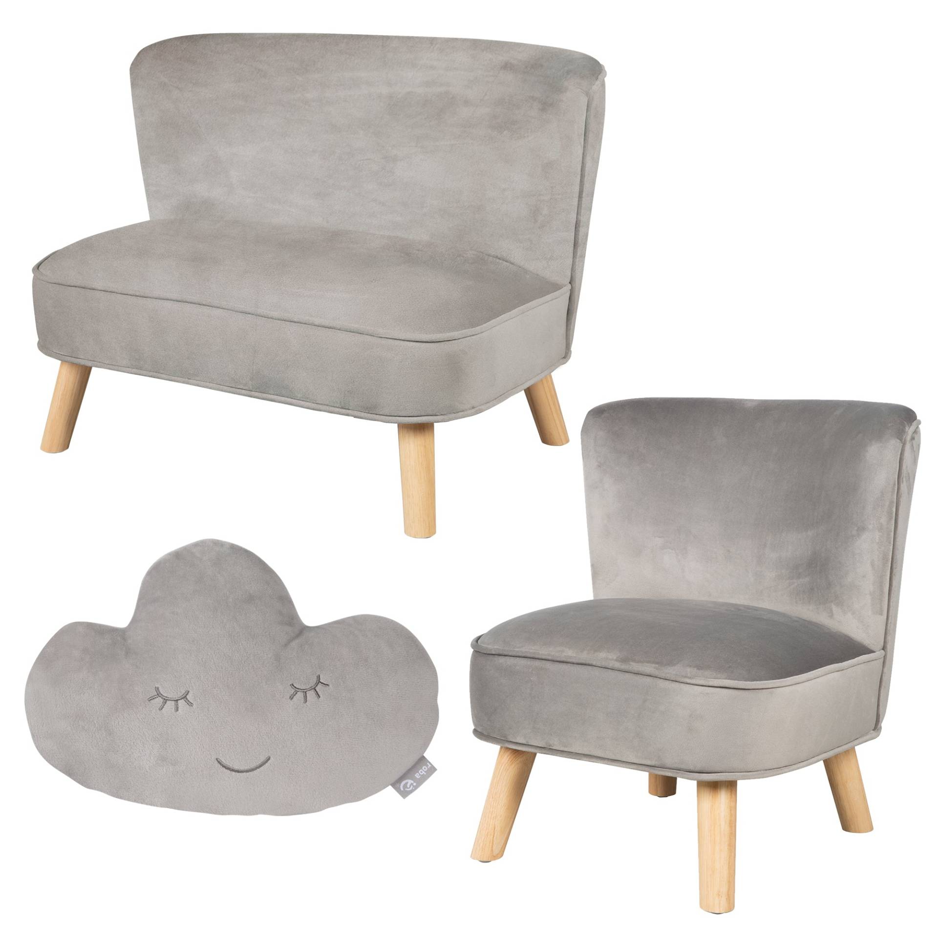 roba Bundle 'Lil Sofa' enthält Kindersofa, Kindersessel & Dekokissen Wolke in silbergrau