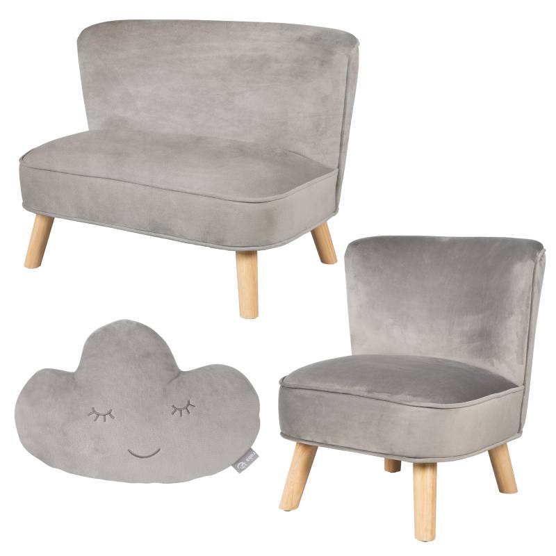 roba Bundle 'Lil Sofa' enthält Kindersofa, Kindersessel & Dekokissen Wolke in silbergrau