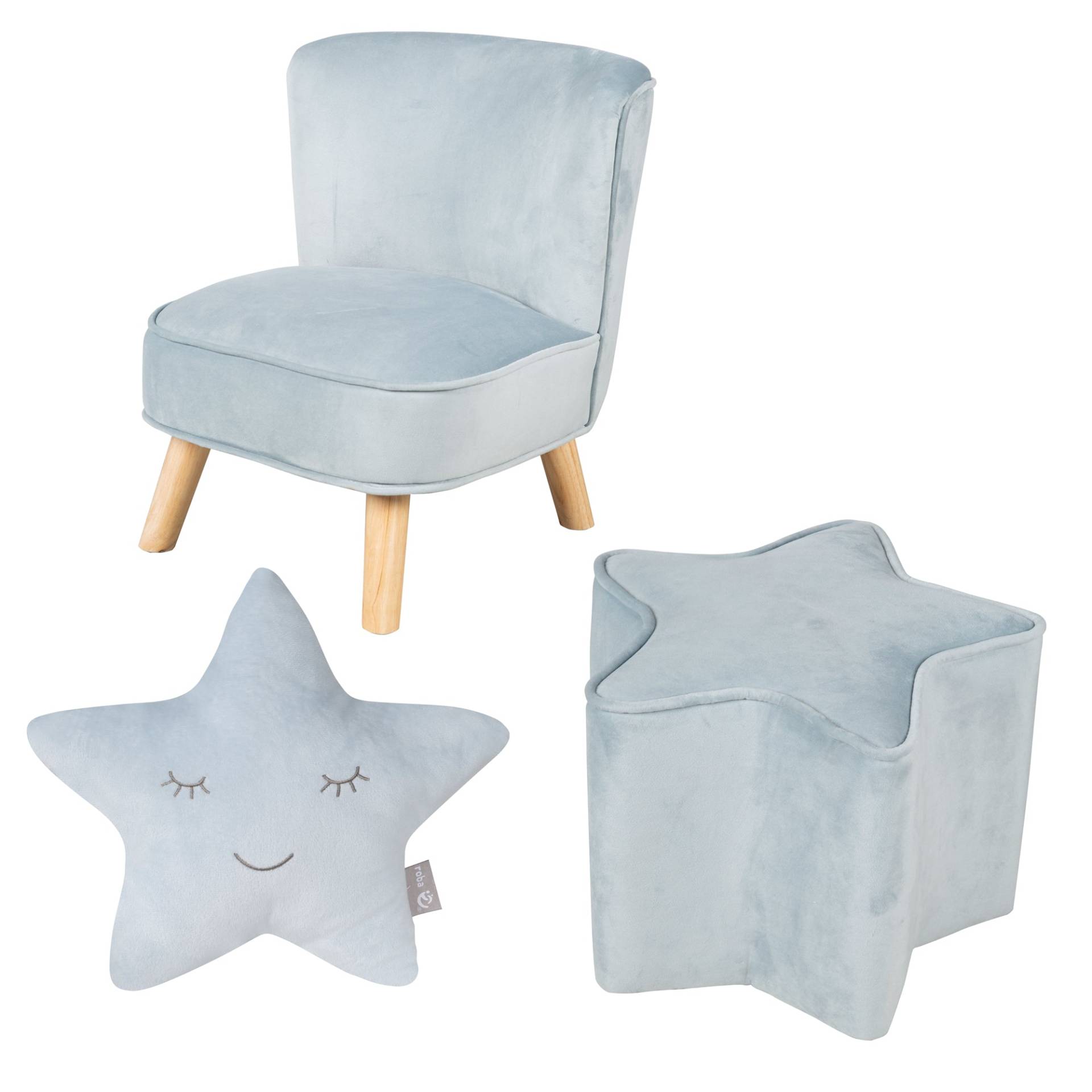 roba Bundle 'Lil Sofa' inkl. Kindersessel, Sternenhocker & Dekokissen Stern in hellblau/sky