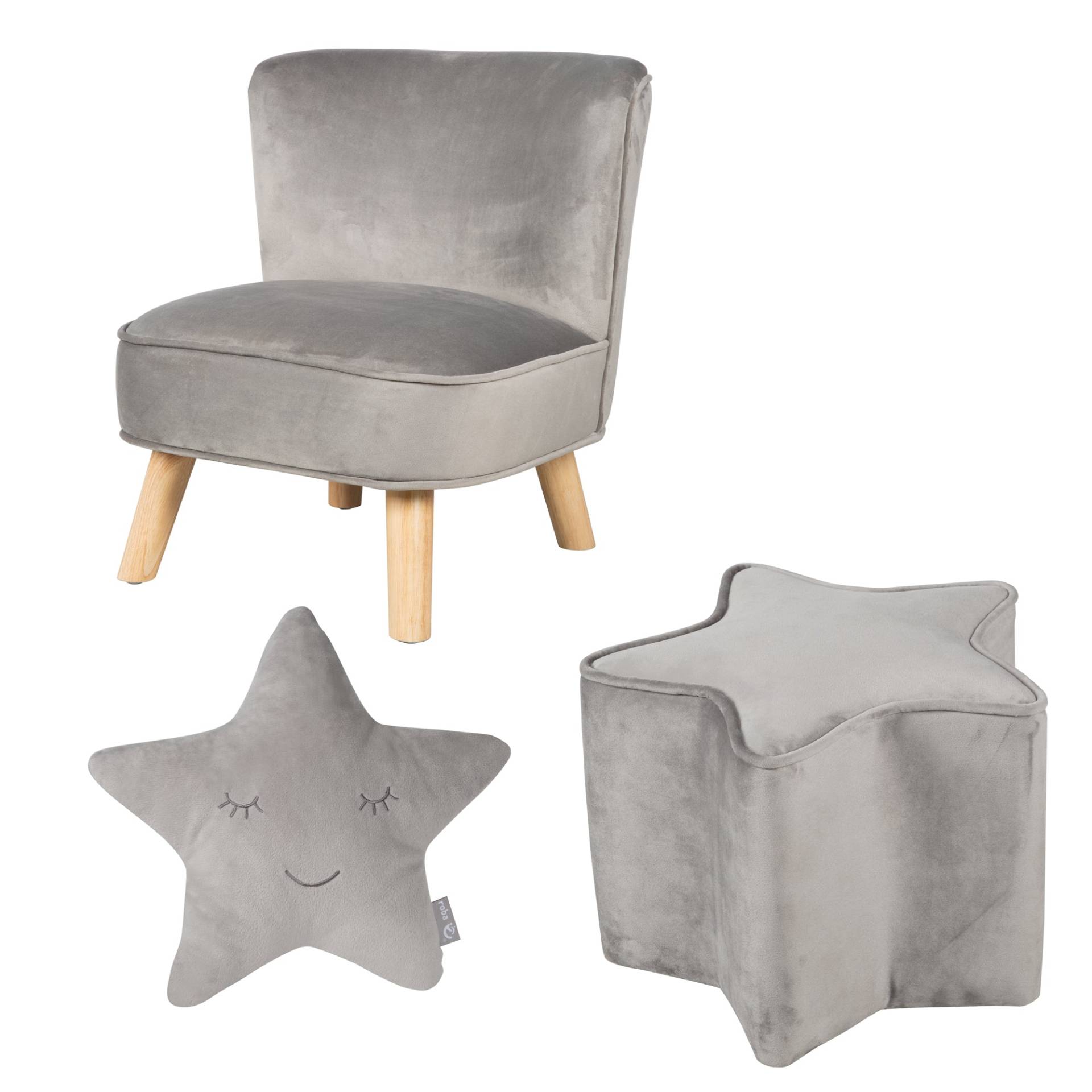 roba Bundle 'Lil Sofa' inkl. Kindersessel, Sternhocker & Sternenkissen in silbergrau