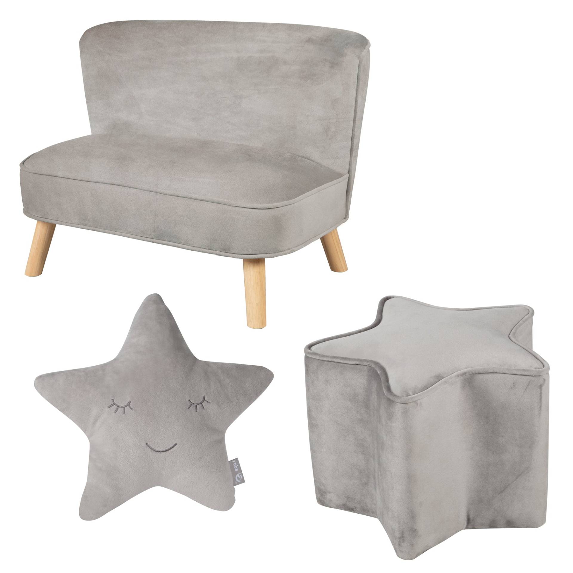 roba Bundle 'Lil Sofa' inkl. Kindersofa, Sternenhocker, Dekokissen Stern in silbergrau