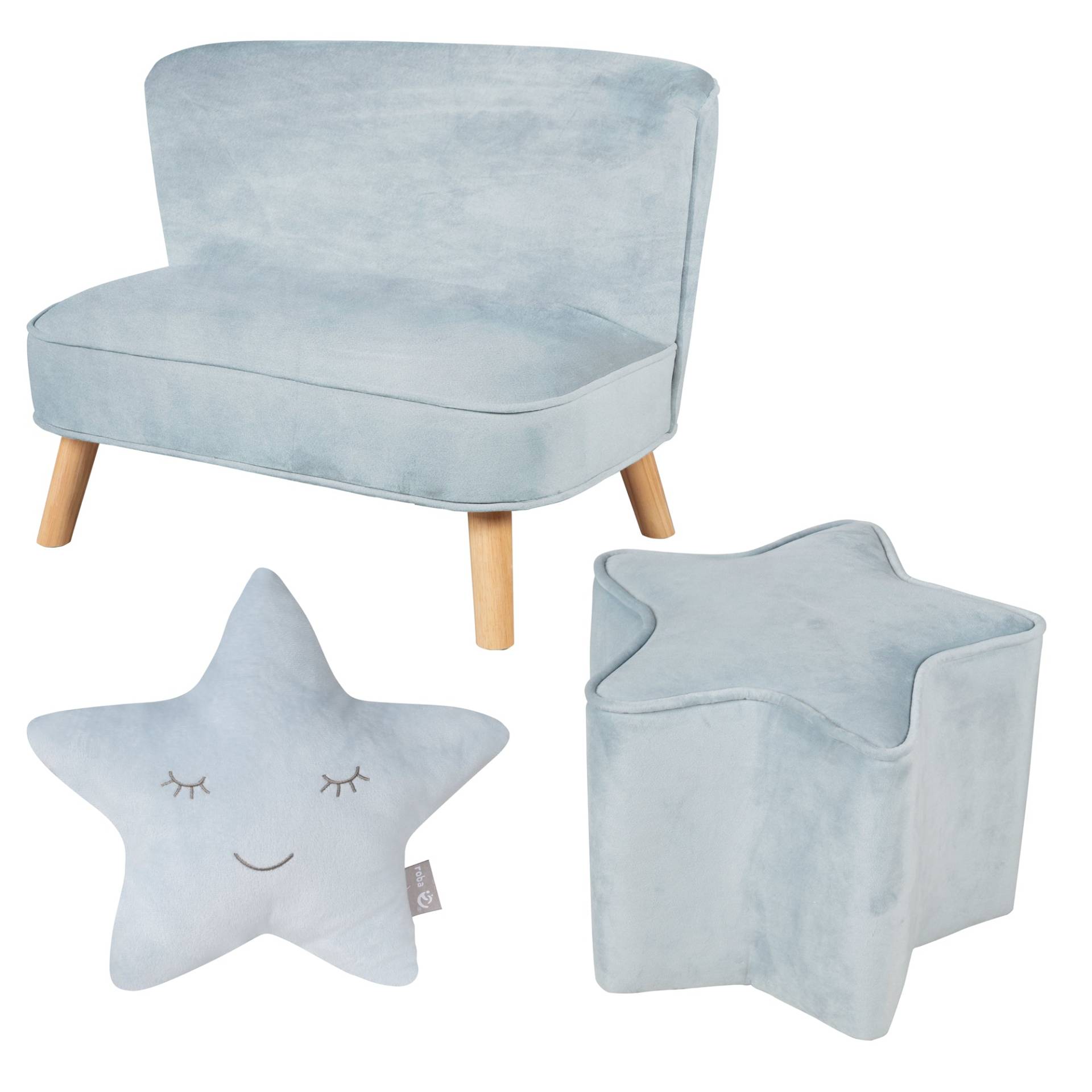 roba Bundle 'Lil Sofa' inkl. Kindersofa, Sternenhocker & Dekokissen Stern in hellblau/sky