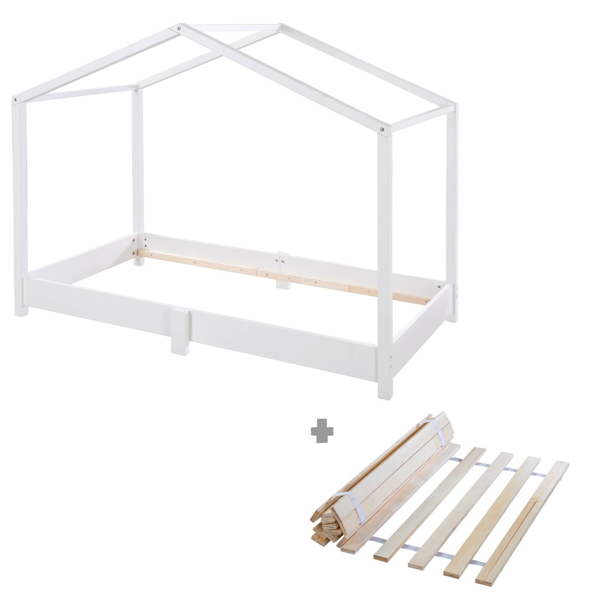 roba Hausbett 70 x 140 cm - Bodenbett nach Montessori Prinzip - Holz weiß