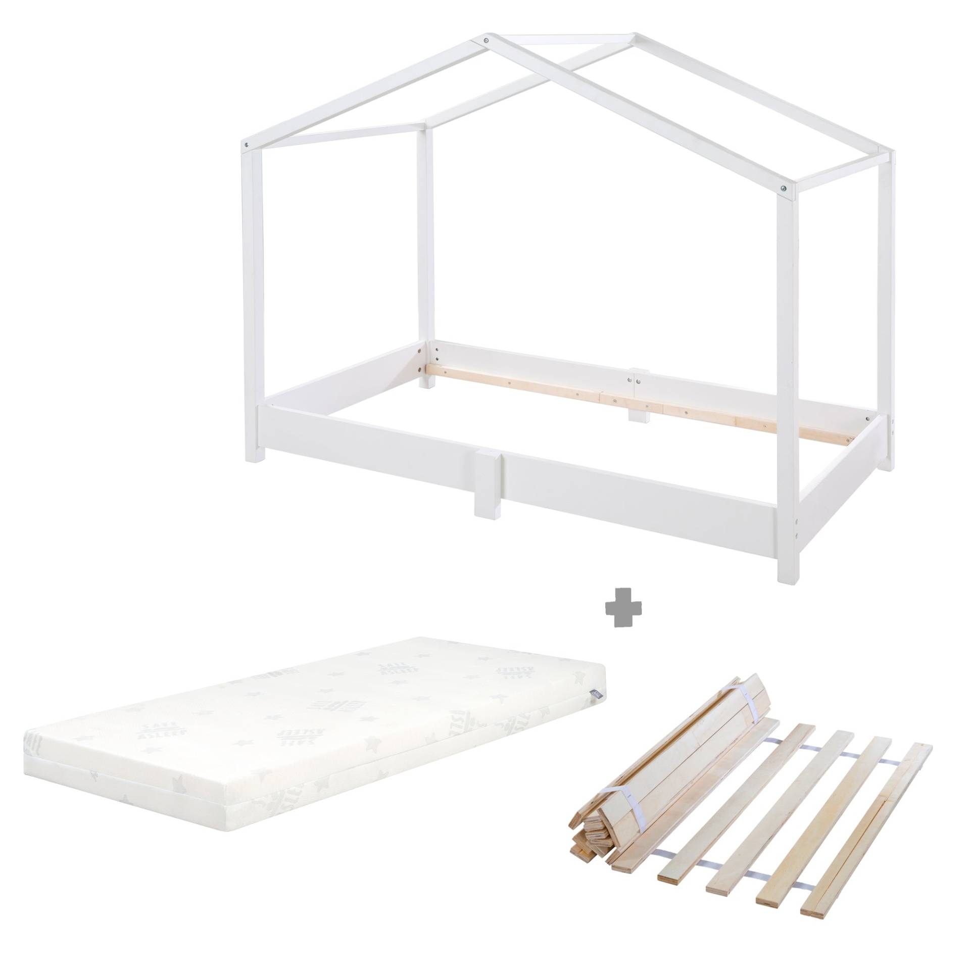 roba Hausbett 70 x 140 cm - Bodenbett nach Montessori Prinzip - Holz weiß
