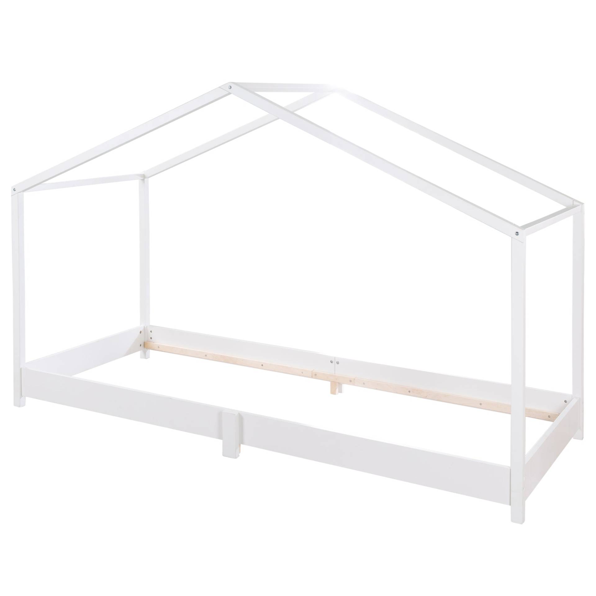 roba Hausbett 90 x 200 cm - Bodenbett für Kinder nach Montessori Prinzip - Holz weiß
