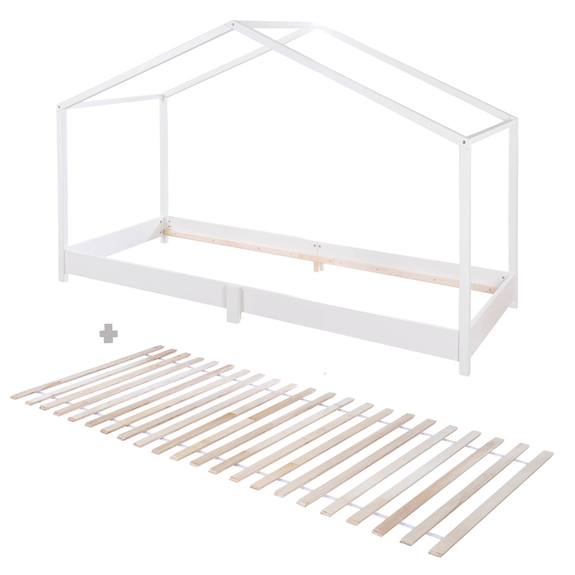 roba Hausbett 90 x 200 cm - Bodenbett für Kinder nach Montessori Prinzip - Holz weiß