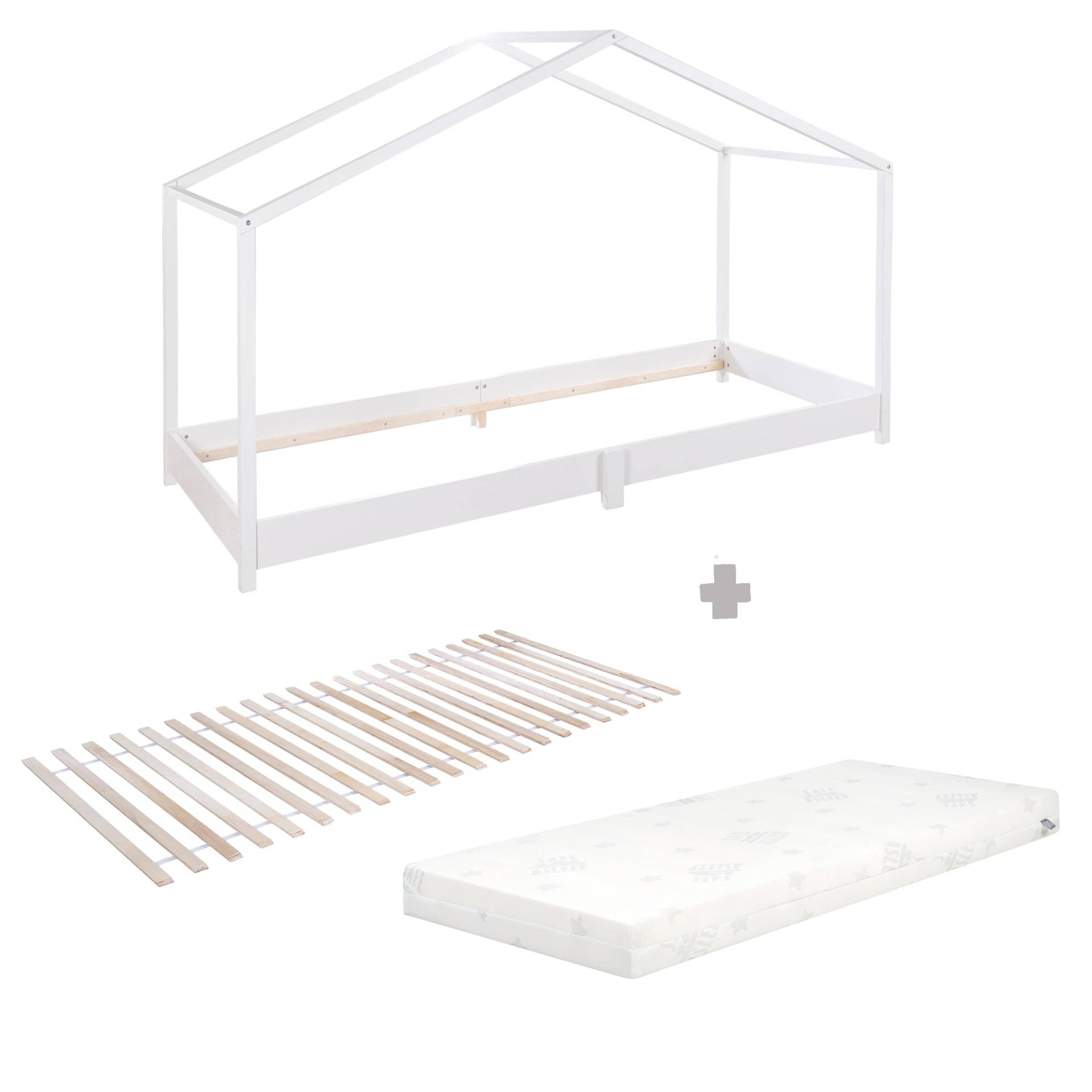 roba Hausbett 90 x 200 cm - Bodenbett für Kinder nach Montessori Prinzip - Holz weiß