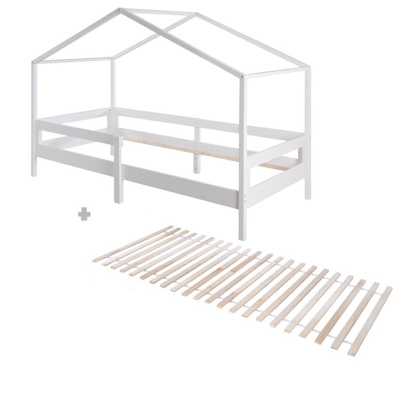 roba Hausbett 90 x 200 cm mit Seitengitter - Montessori Kinderbett - Holz weiß