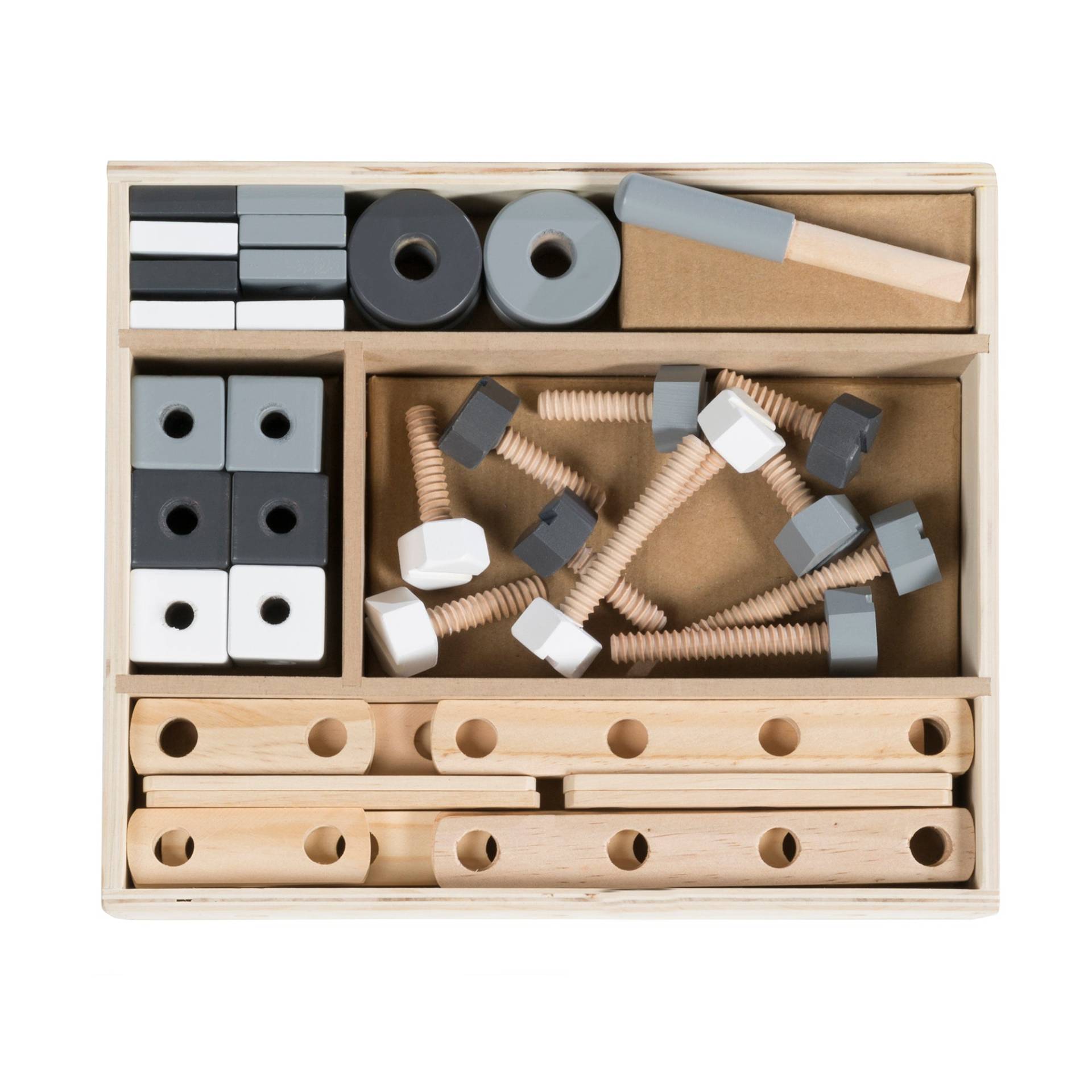 roba Holzbaukasten für Kinder, Baukasten-Set 48-tlg, Holz-Werkzeugkiste, Spielzeug ab 3 Jahren