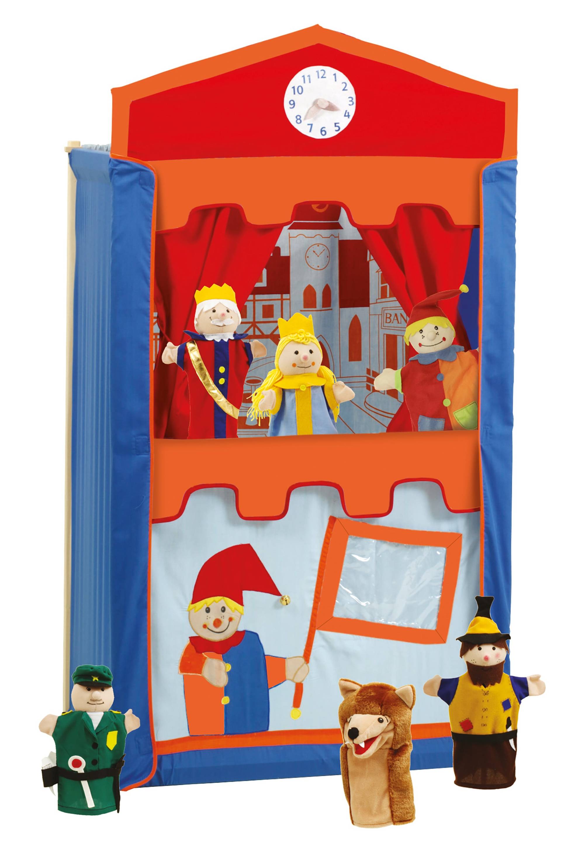 roba Kasperletheater inkl. 6 Handpuppen, Kaspertheater aus Massivholz, Puppentheater freistehend