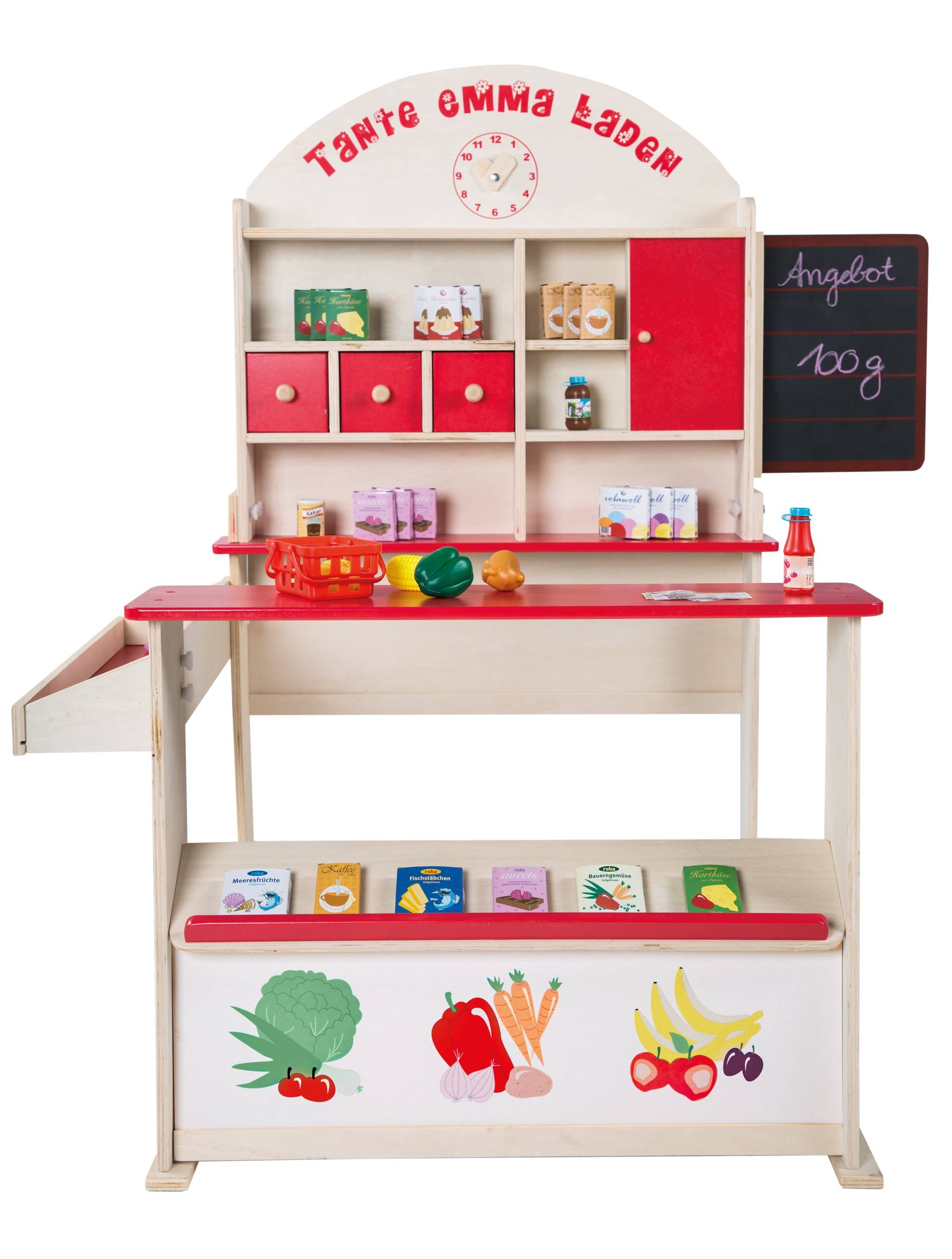 roba Kaufladen 'Tante Emma', Holz natur, mit Theke, Tafel, Seitentheke & Markststand-Druck