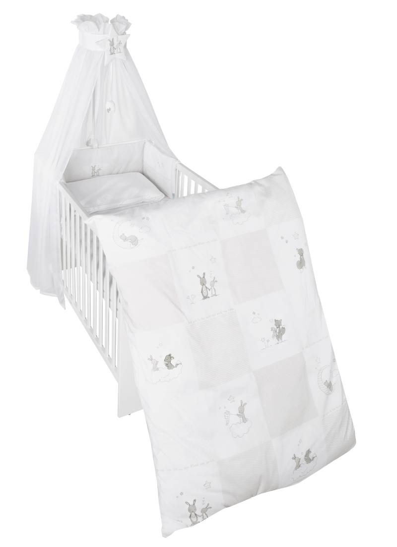 roba Kinderbettgarnitur 'Fox & Bunny', 4-tlg, Bettset mit Bettwäsche 100 x 135 cm, Nestchen & Himmel