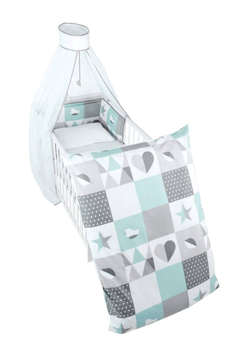 roba Kinderbettgarnitur 'Happy Patch mint', 4-tlg Bettwäsche 100 x 135 cm, Nest & Himmel