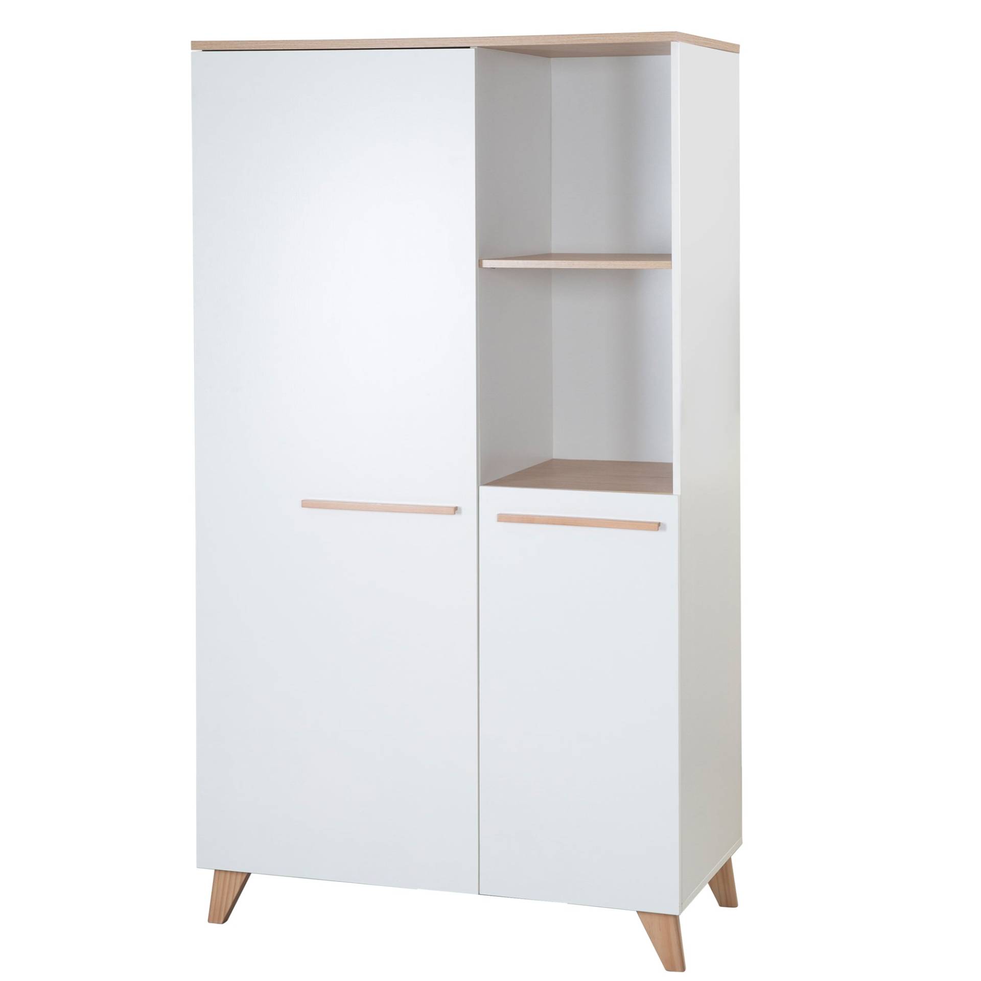 roba Kinderkleiderschrank 2-türig 'Leon' - Griffe + Füße aus Massivholz - Weiß / Othello Eiche