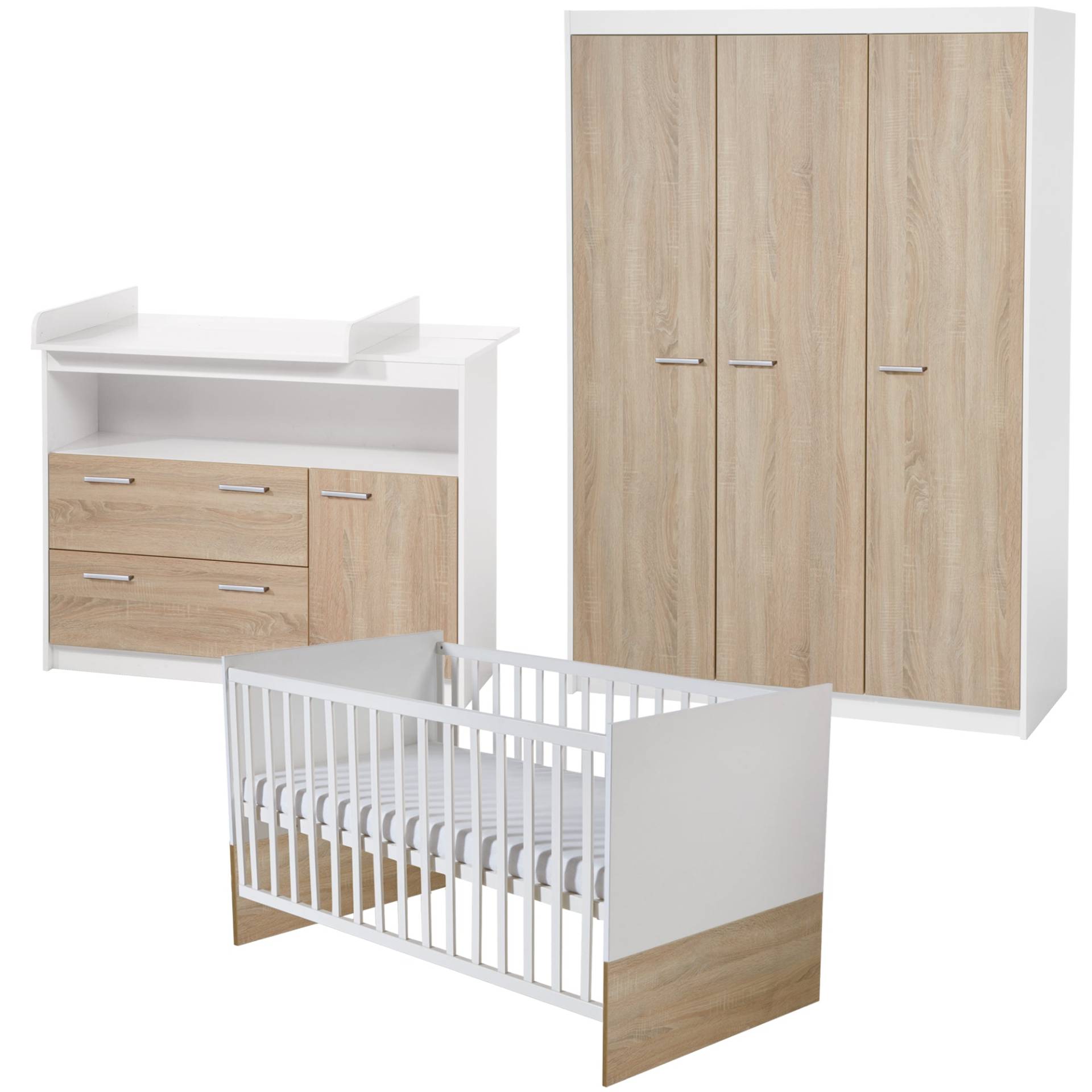 roba Kindermöbelset 'Gabriella' inkl. Babybett 70 x 140 cm, breiter Wickelkommode & Schrank 3-türig