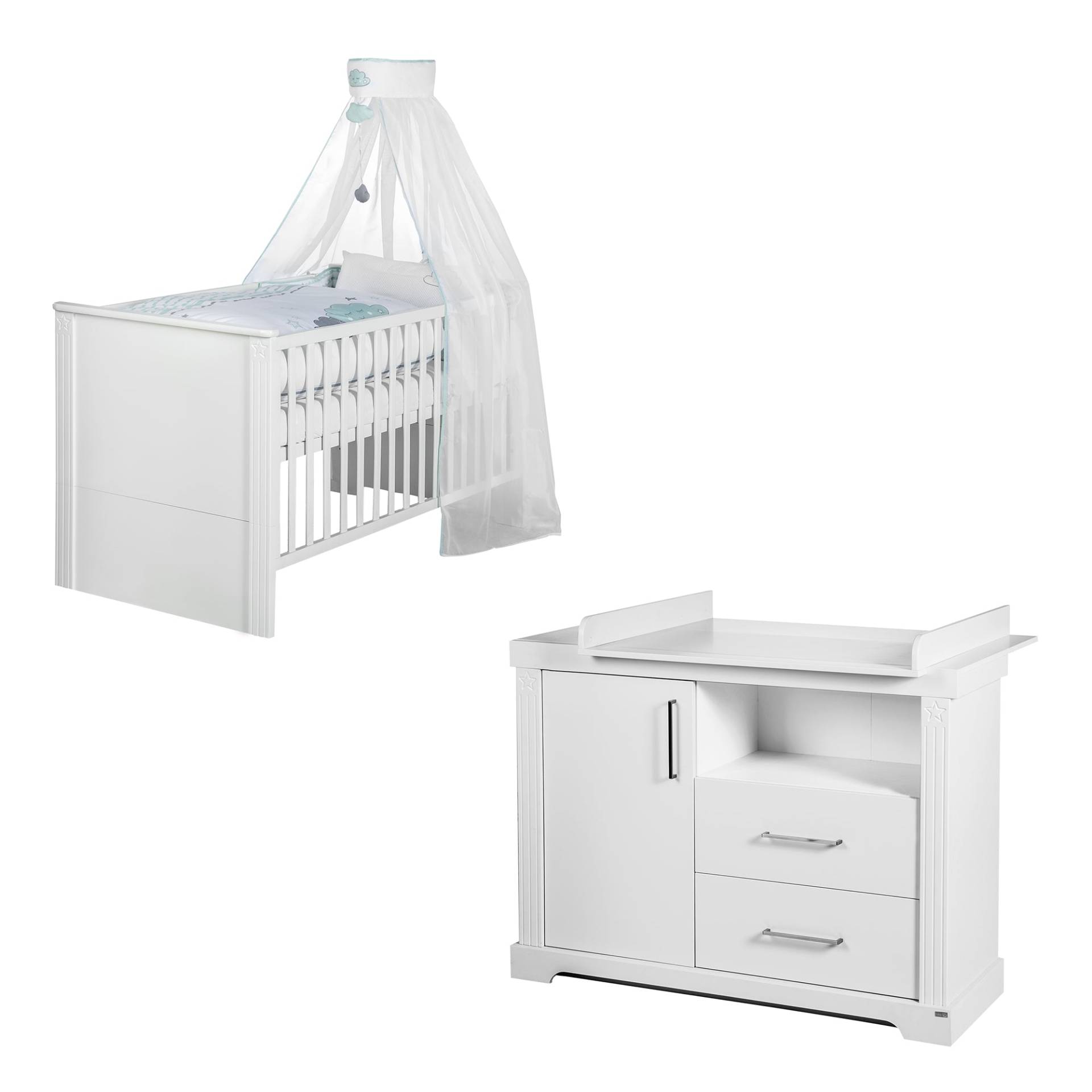 roba Kindermöbelset 'Maxi' weiß inkl. Kombi-Bett, 70 x 140 cm & breiter Wickelkommode