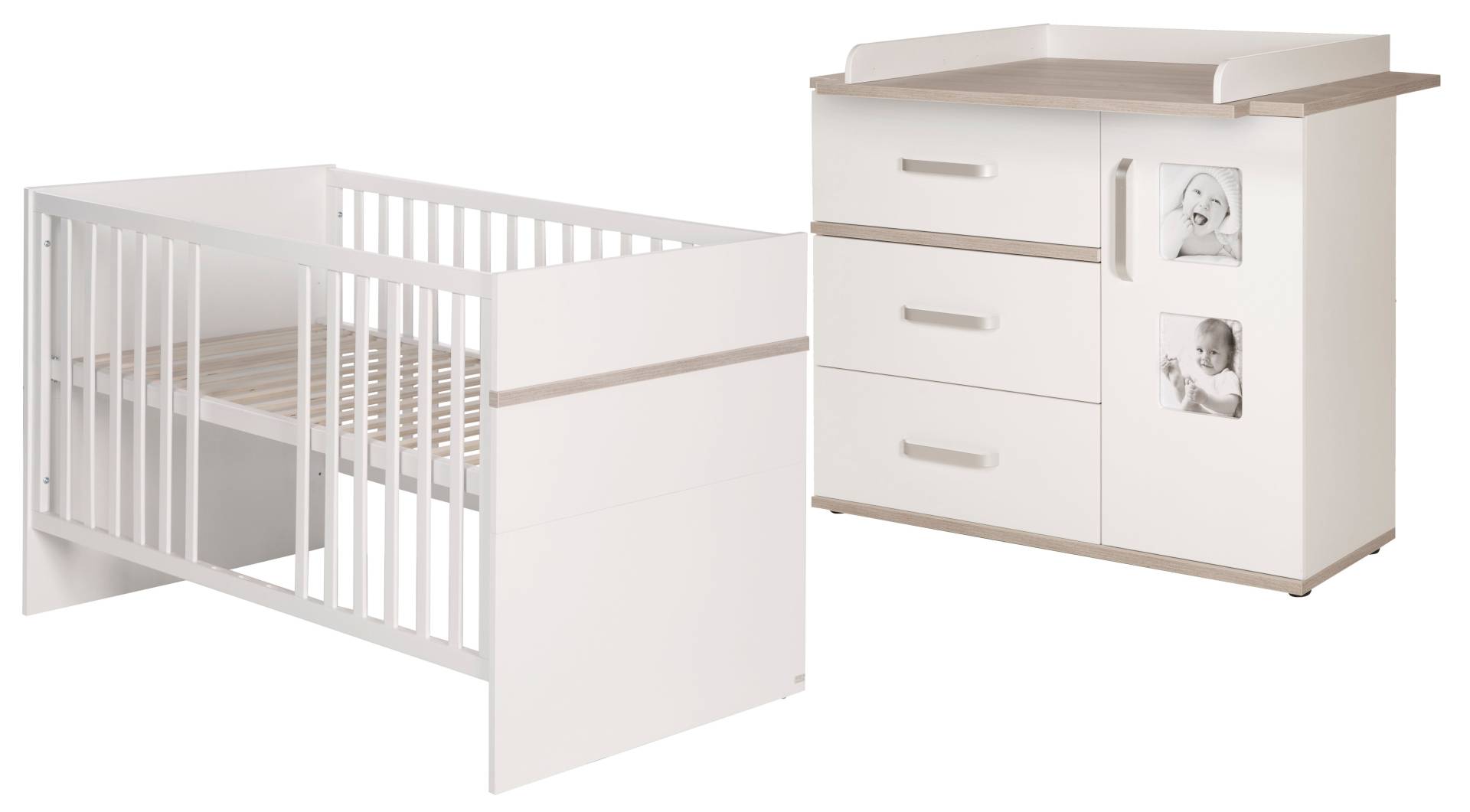 roba Kindermöbelset 'Moritz‘, 2-teilig, Kinderbett 70 x 140 cm & Wickelkommode breit, weiß/Luna Elm