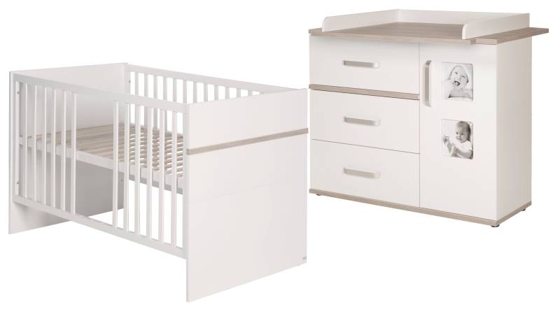 roba Kindermöbelset 'Moritz‘, 2-teilig, Kinderbett 70 x 140 cm & Wickelkommode breit, weiß/Luna Elm