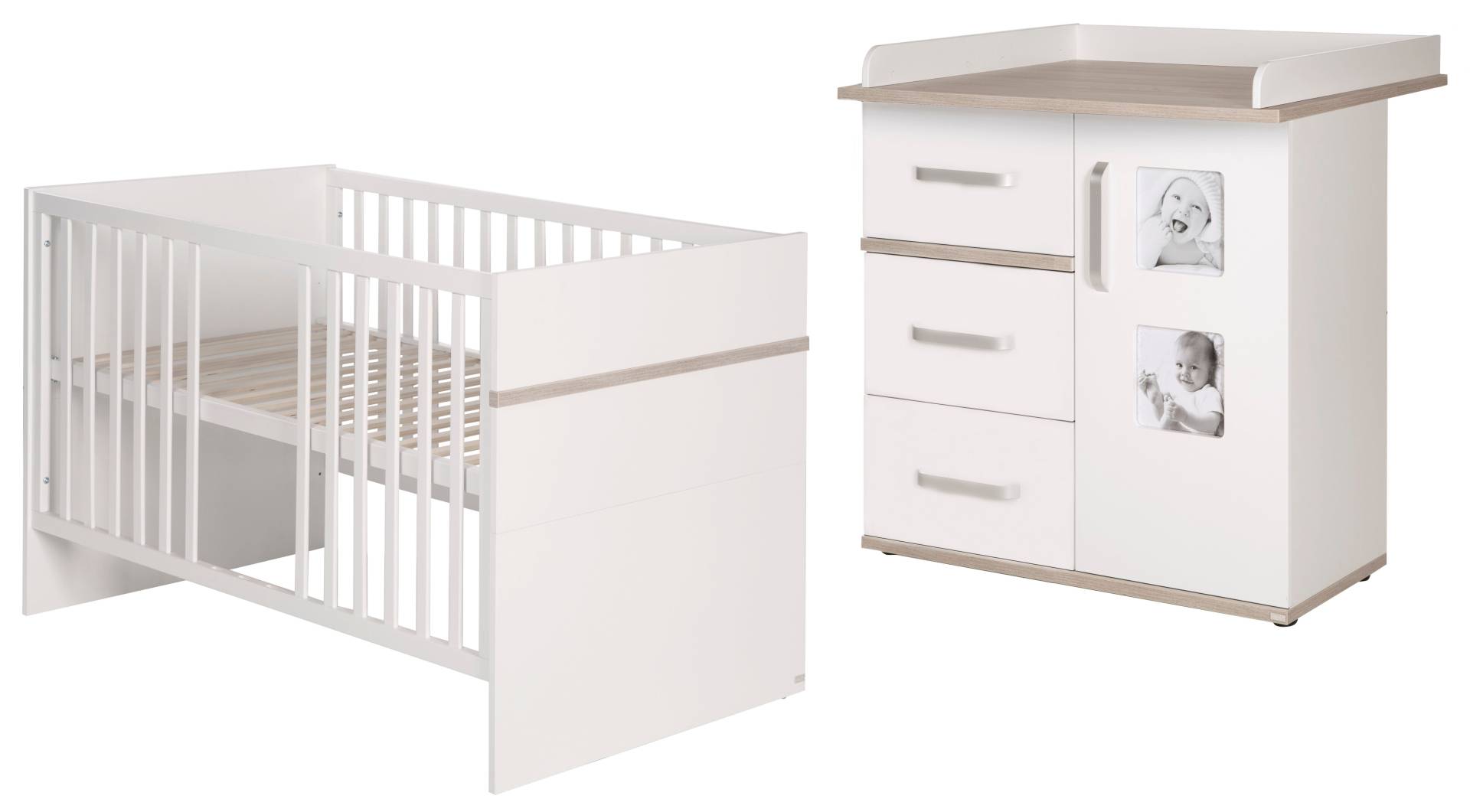 roba Kindermöbelset 'Moritz', 2-teilig, Kinderbett 70 x 140 cm & Wickelkommode schmal, weiß/ Luna Elm