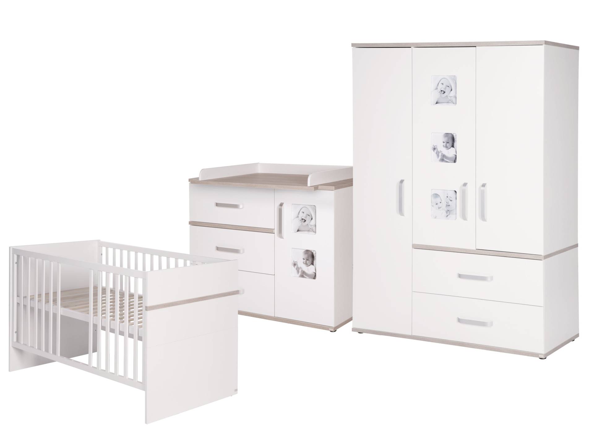roba Kindermöbelset 'Moritz‘, 3-teilig, mit Kinderbett 70 x 140 cm, Wickelkommode breit & Schrank, weiß