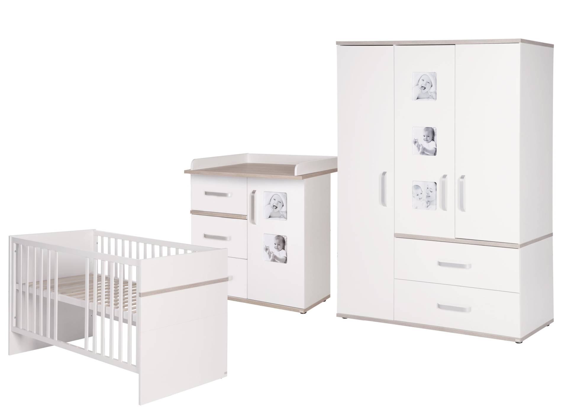 roba Kindermöbelset 'Moritz', 3-teilig, mit Kinderbett 70 x 140 cm, Wickelkommode & Schrank, weiß