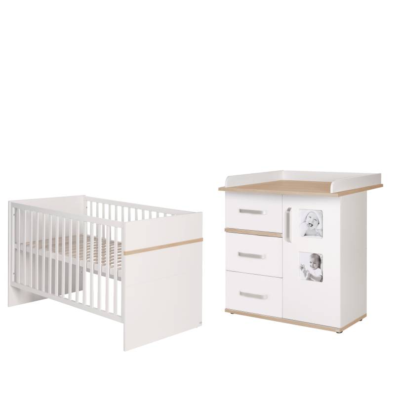 roba Kindermöbelset 'Pia', 2-teilig - Baby-/Kinderbett 70 x 140 cm + Wickelkommode mit Wickelansatz - Weiß