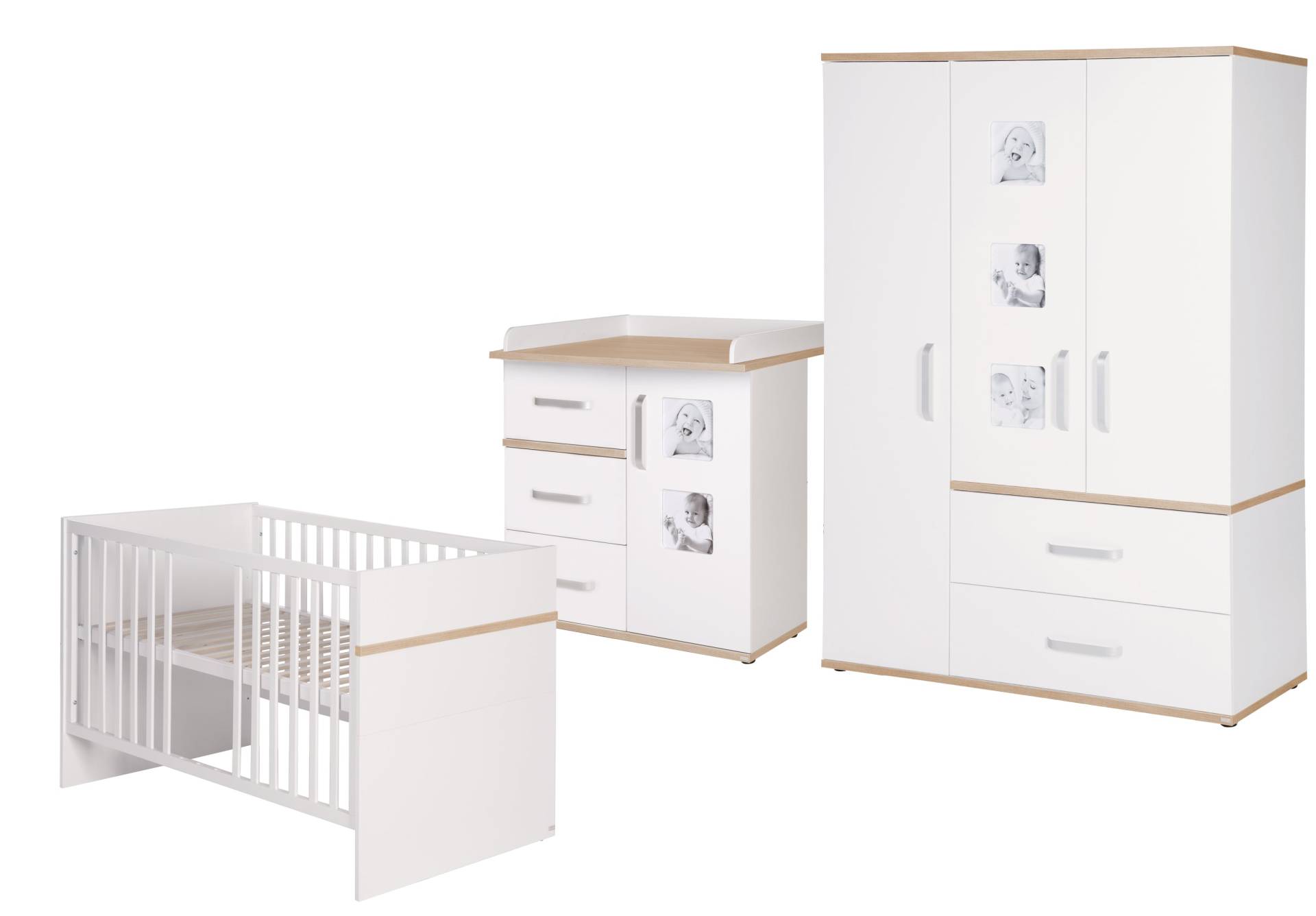roba Kindermöbelset 'Pia', 3-teilig, inkl. Kinderbett 70 x 140 cm, Wickelkommode & Kleiderschrank, weiß