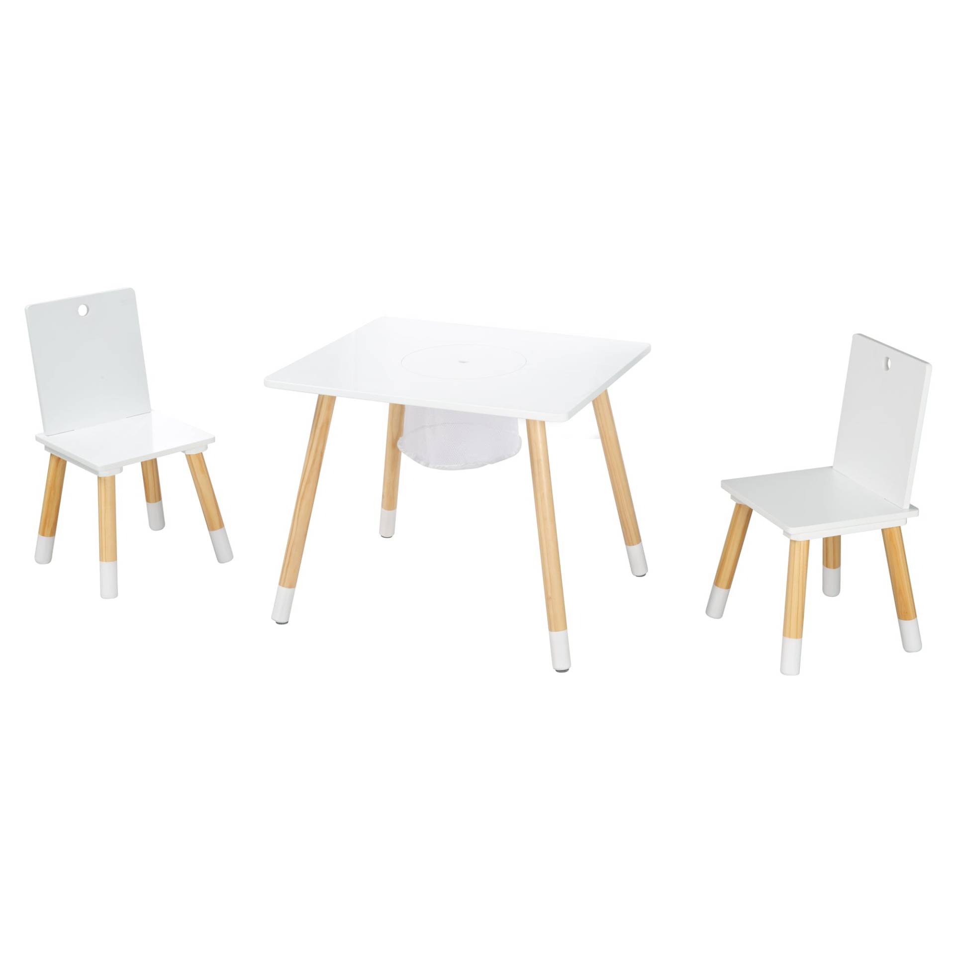 roba Kindersitzgruppe, Set aus Stühlen & Tisch, Holz weiß lackiert, inkl. Aufbewahrungsnetz