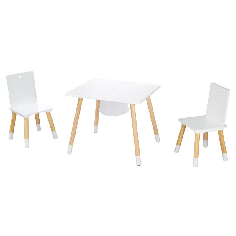 roba Kindersitzgruppe, Set aus Stühlen & Tisch, Holz weiß lackiert, inkl. Aufbewahrungsnetz