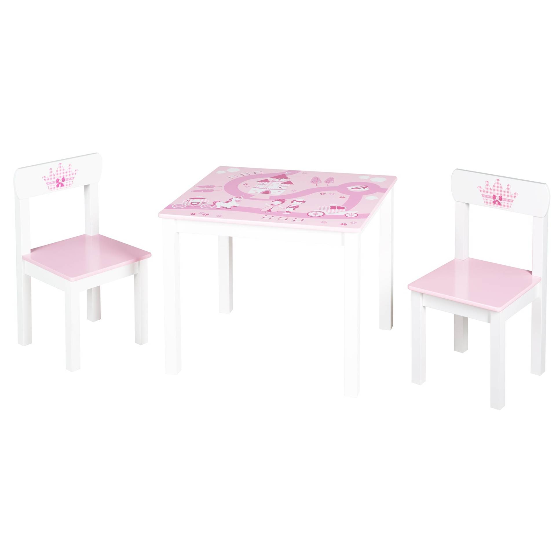 roba Kindersitzgruppe 'Krone', 2 Kinderstühlen & 1 Tisch, mit Prinzessin/Schloß/Einhorn, rosa