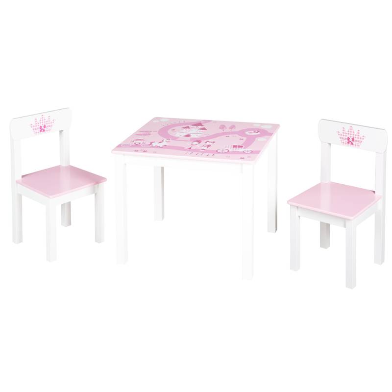 roba Kindersitzgruppe 'Krone', 2 Kinderstühlen & 1 Tisch, mit Prinzessin/Schloß/Einhorn, rosa