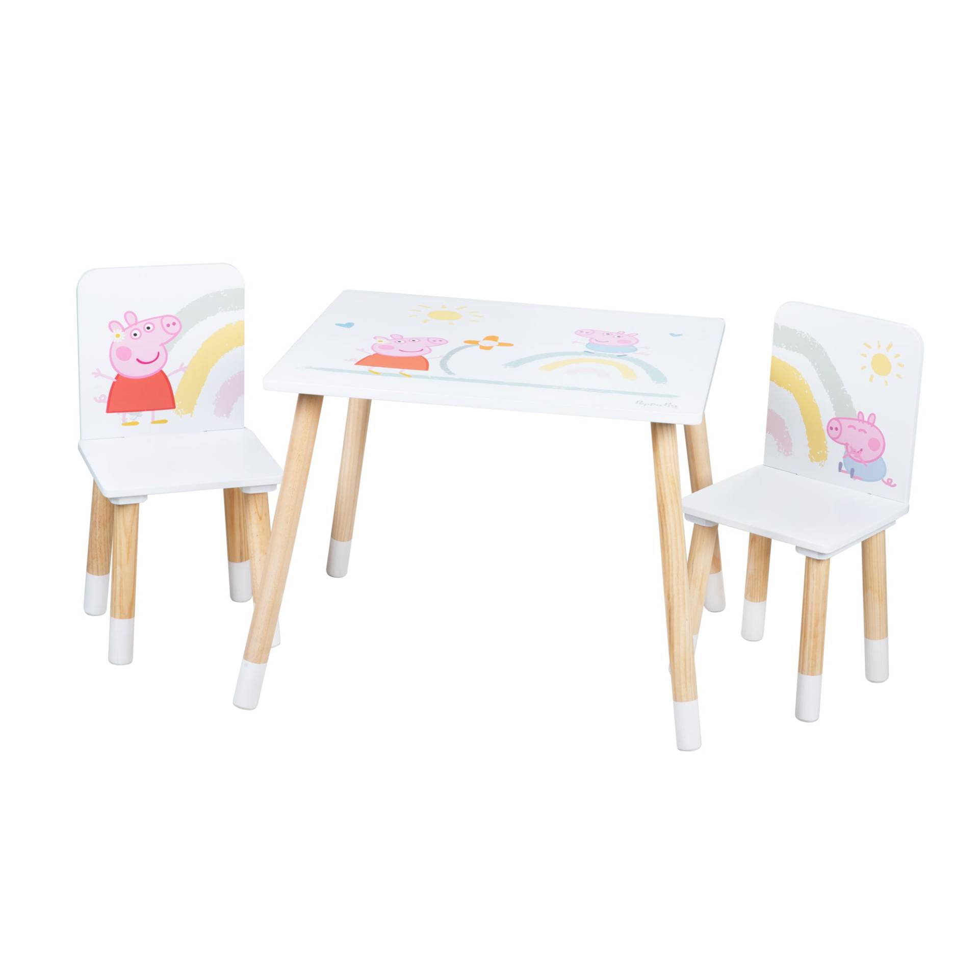 roba Kindersitzgruppe 'Peppa Pig' - 2 Stühle + 1 Tisch - Motiv der Serie - Holz weiß / natur