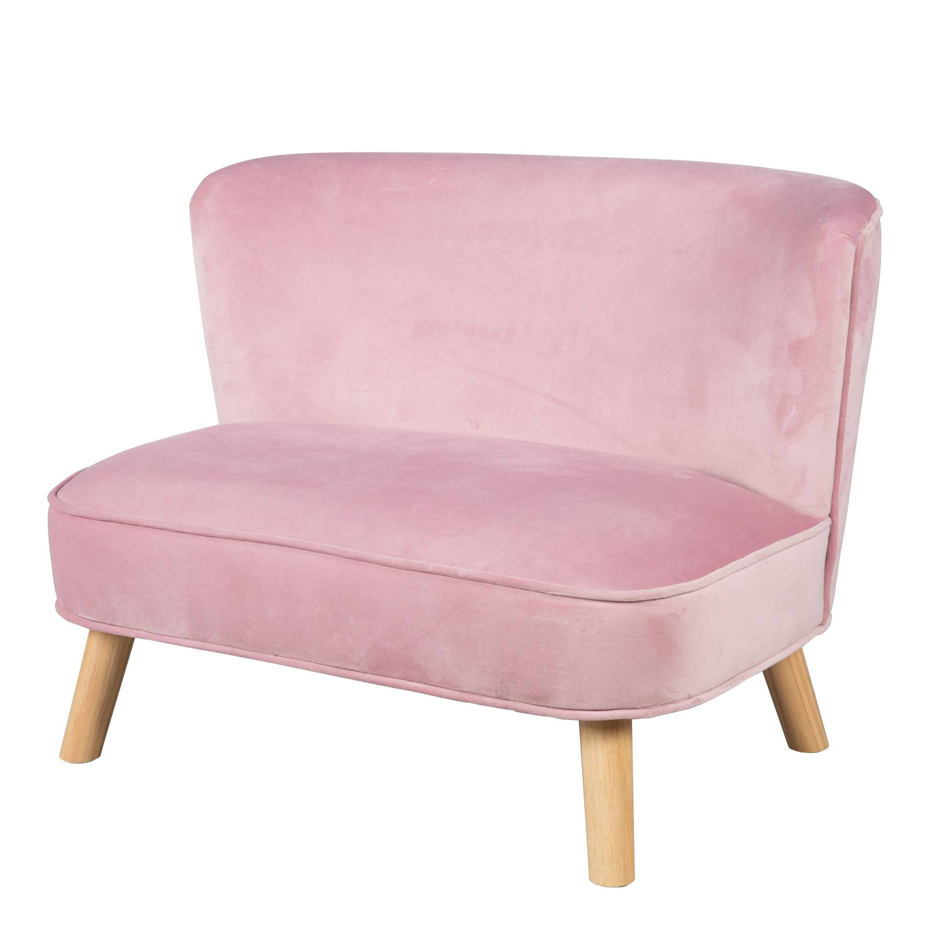 roba Kindersofa 'Lil Sofa' - Bequeme Kindercouch mit Holzfüßen - Samtstoff rosa