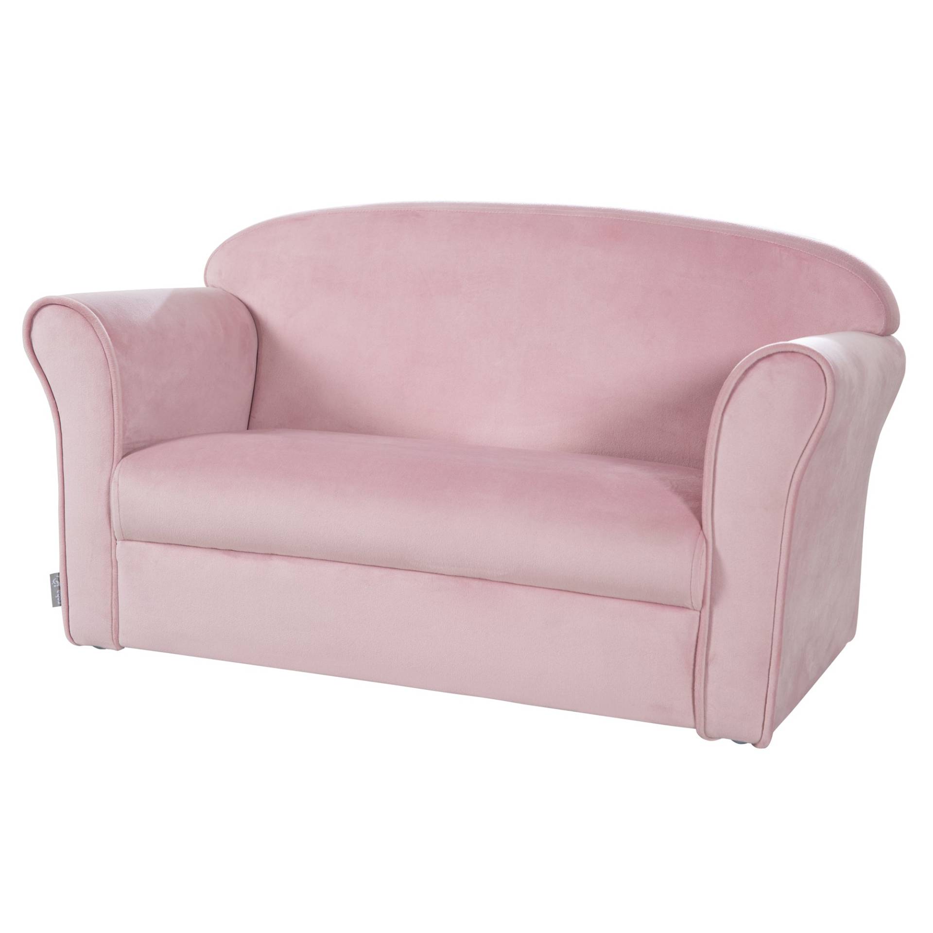 roba Kindersofa 'Lil Sofa' mit Armlehnen, bequeme Kindercouch mit rosa Samtstoff bezogen