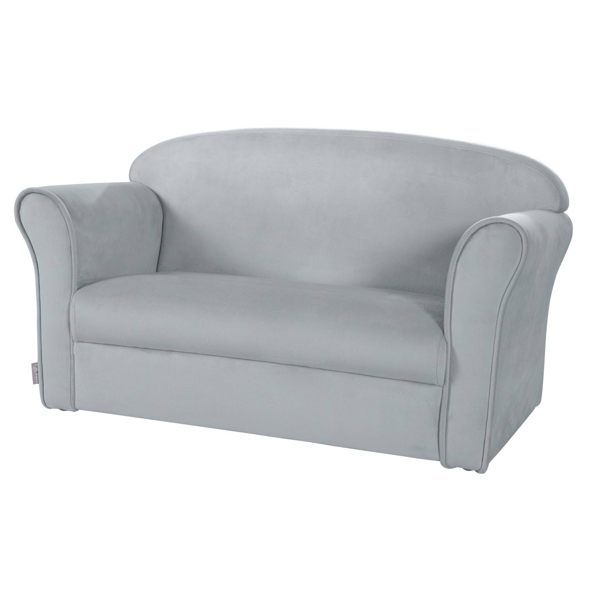 roba Kindersofa 'Lil Sofa' mit Armlehnen, bequeme Kindercouch mit silbergrauem Samtstoff bezogen