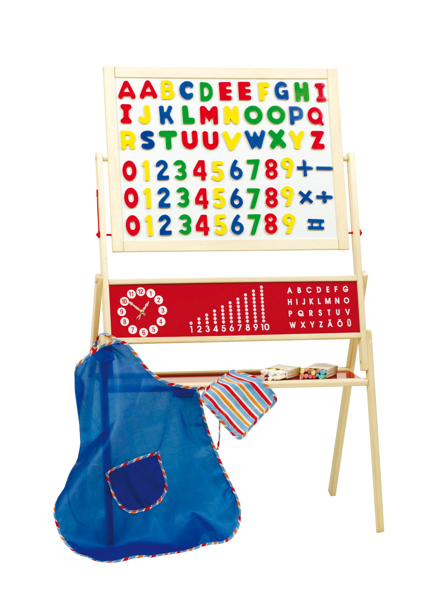 roba Kindertafel mit Zubehör, Standtafel drehbar, Schreib- & Maltafel magnetisch, Holz, natur