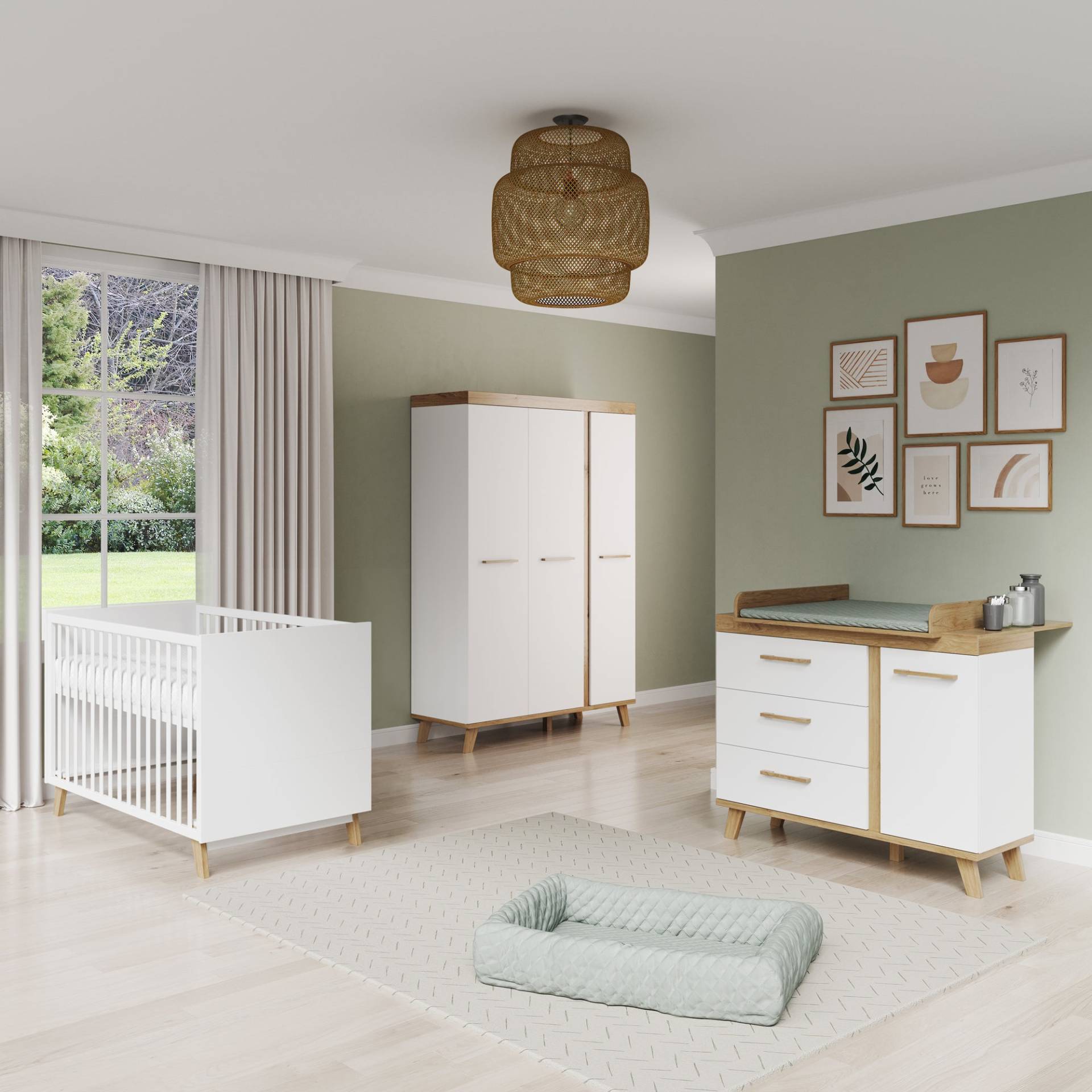 roba Kinderzimmer 3-teilig 'Smile' - Kombi-Bett + Wickelkommode + Kleiderschrank - Artisan Eiche / Weiß