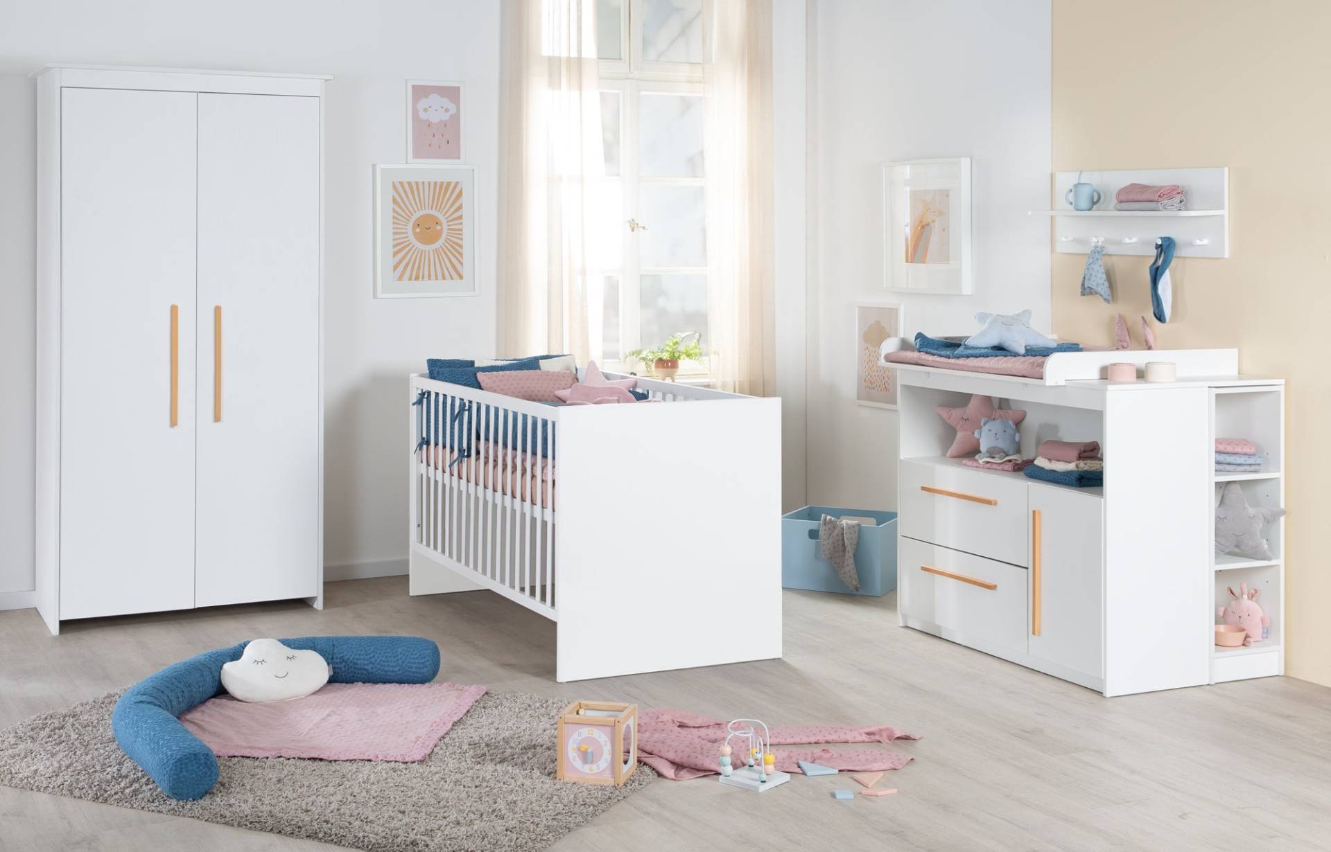 roba Kinderzimmer 'Lilo' - Kombi-Bett 70x140 + Wickelkommode + Kleiderschrank 2-türig - Weiß