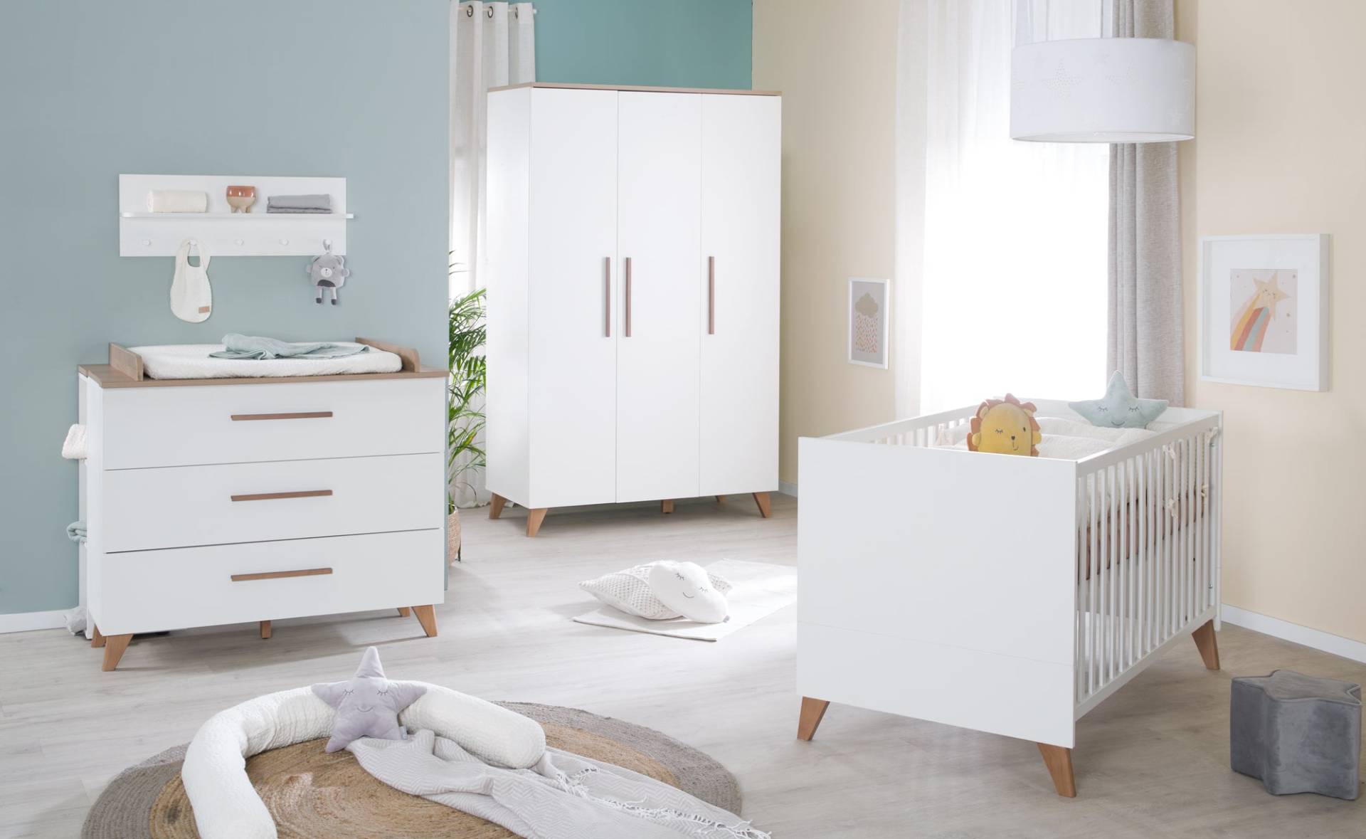 roba Kinderzimmer 'Ole' inkl. Baby-/Kinderbett 70x140, Kleiderschrank & Wickelkommode