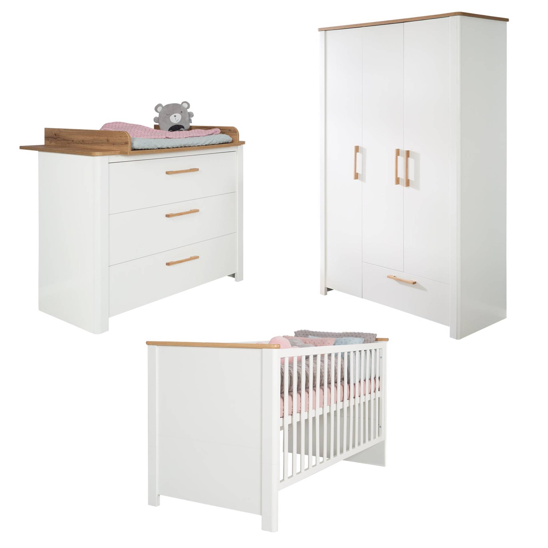 roba Kinderzimmerset 'Ava' 3-teilig, inkl. Kinderbett 70x140 cm, Wickelkommode & Schrank 3-türig